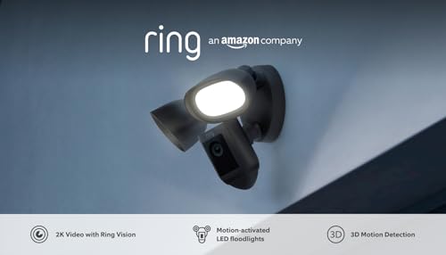 Ring Floodlight Cam Wired Pro | Outdoor Security Camera with 2K Video with Ring Vision, 3D Motion Detection, Bird's Eye View, Siren, alternative to CCTV system | 30-day free trial of Ring Home