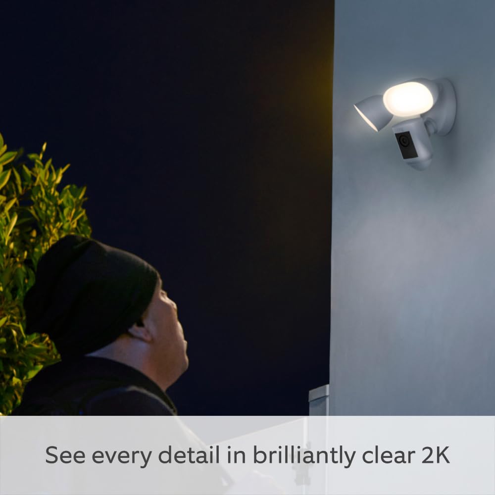 Ring Floodlight Cam Wired Pro | Outdoor Security Camera with 2K Video with Ring Vision, 3D Motion Detection, Bird's Eye View, Siren, alternative to CCTV system | 30-day free trial of Ring Home