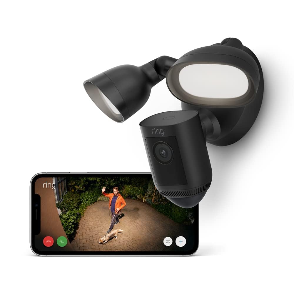 Ring Floodlight Cam Wired Pro | Outdoor Security Camera with 2K Video with Ring Vision, 3D Motion Detection, Bird's Eye View, Siren, alternative to CCTV system | 30-day free trial of Ring Home