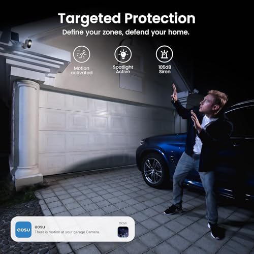 AOSU 2K Solar Security Cameras Wireless Outdoor, 4 Cam-Kit & HomeBase, No Monthly Fee, Movable Solar Panels, 166° Ultra-Wide View, 32GB Local, 2-Way Talk Night Vision Sound-Light Alert 5G/2.4G WiFi