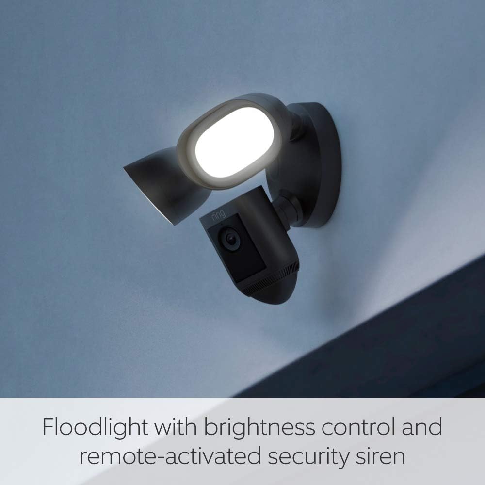 Ring Floodlight Cam Wired Pro | Outdoor Security Camera with 2K Video with Ring Vision, 3D Motion Detection, Bird's Eye View, Siren, alternative to CCTV system | 30-day free trial of Ring Home