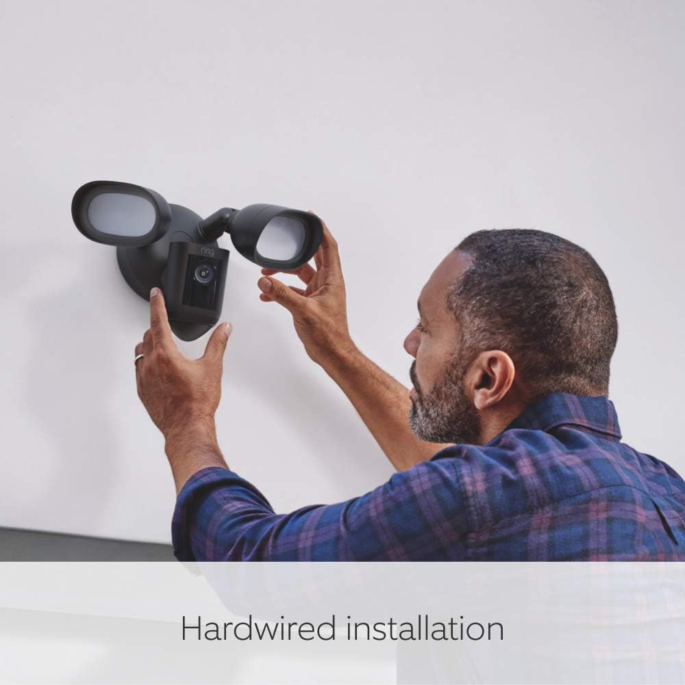 Ring Floodlight Cam Wired Pro | Outdoor Security Camera with 2K Video with Ring Vision, 3D Motion Detection, Bird's Eye View, Siren, alternative to CCTV system | 30-day free trial of Ring Home
