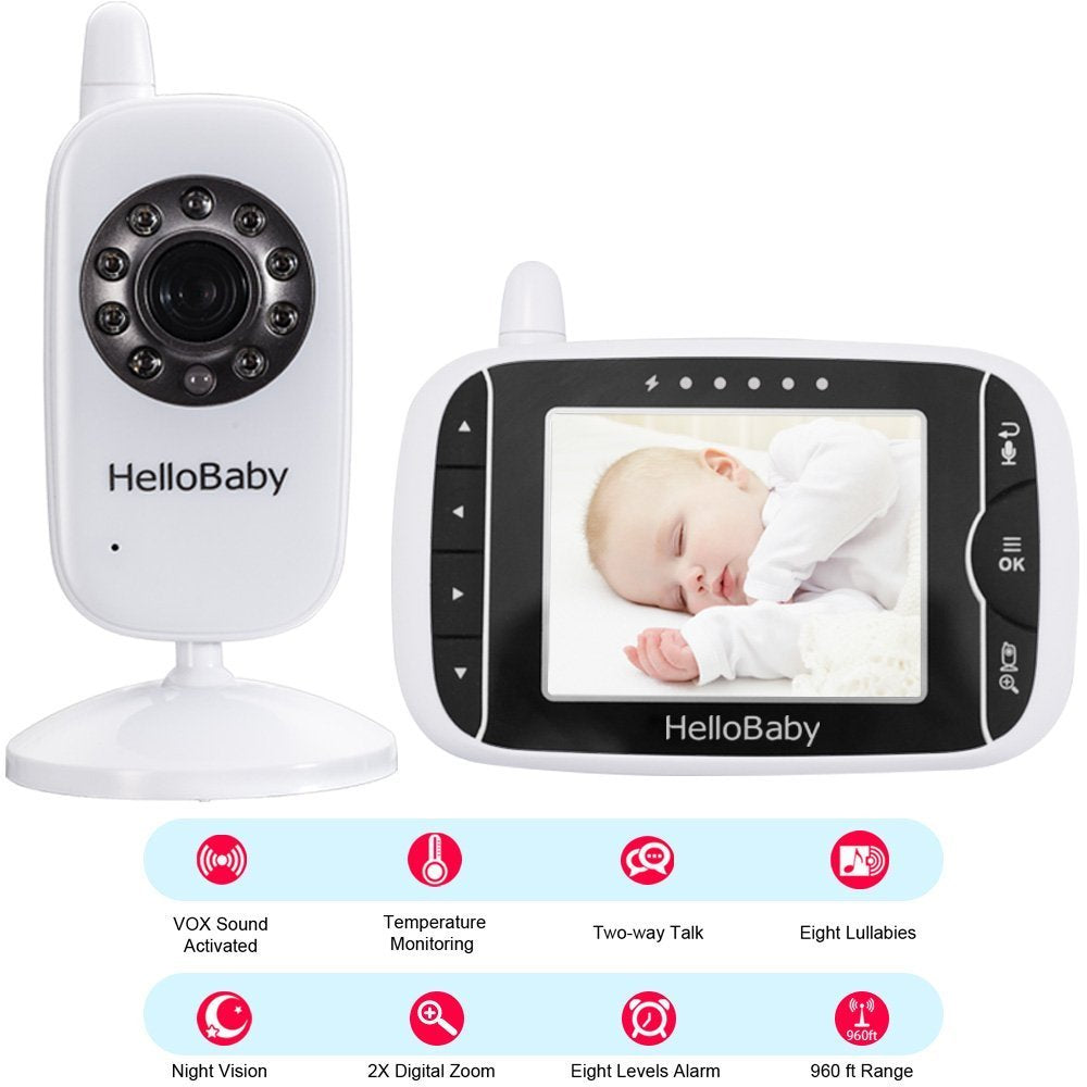 HelloBaby HB32 Baby Monitor, 3.2" Display, Camera, Night Vision & Two-Way Audio
