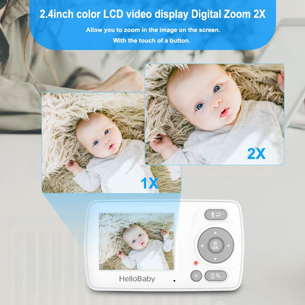 HelloBaby 960p Baby Monitor, Camera, Night Vision, ECO, 2× Zoom & Alarm