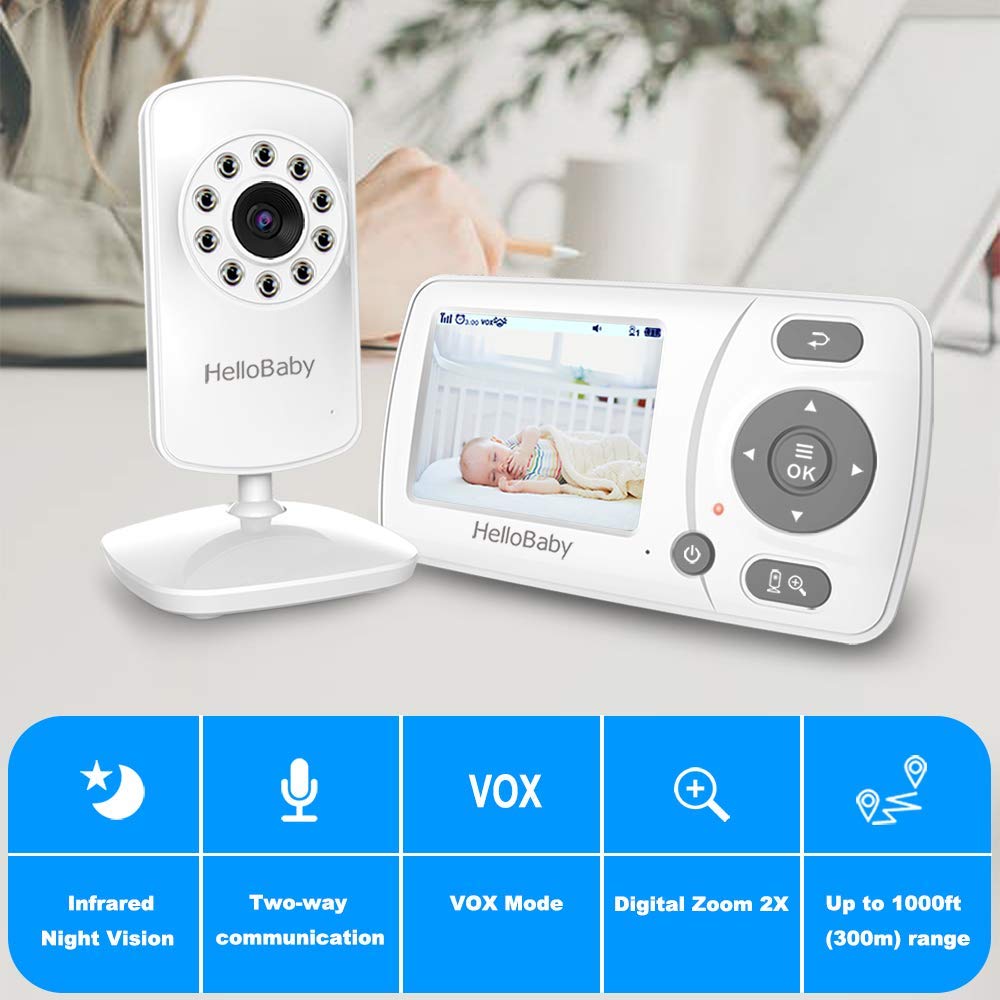 HelloBaby 960p Baby Monitor, Camera, Night Vision, ECO, 2× Zoom & Alarm