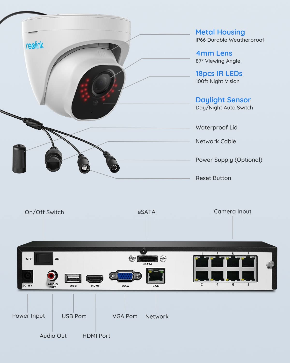 Reolink 4K PoE CCTV Camera Systems 8CH with 2TB HDD NVR and 4 X 8MP Home Security IP Cameras with Person/Vehicle Detection for 24/7 Recording Night Vision, RLK8-800D4