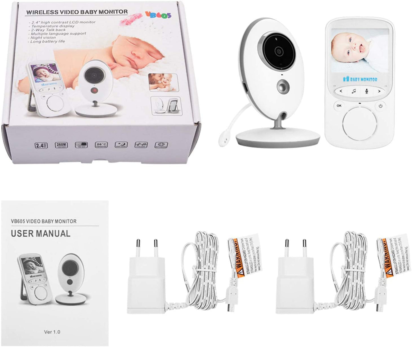 MYPIN Baby Monitor 2.4" LCD, Camera, Night Vision, Two-Way Audio & Temp