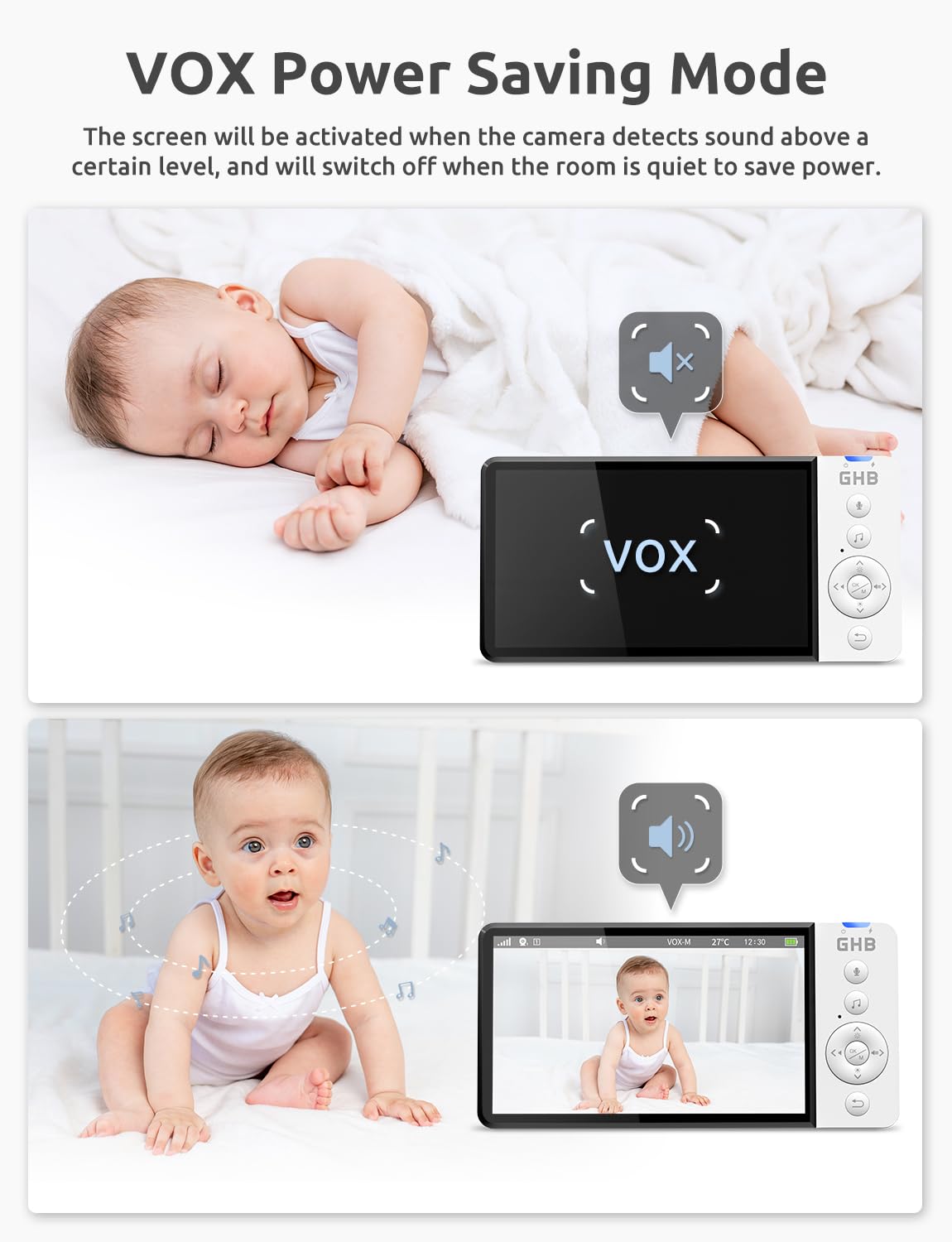 GHB 5" 720p HD Baby Monitor, Camera, Night Vision, Two-Way Audio & Lullabies