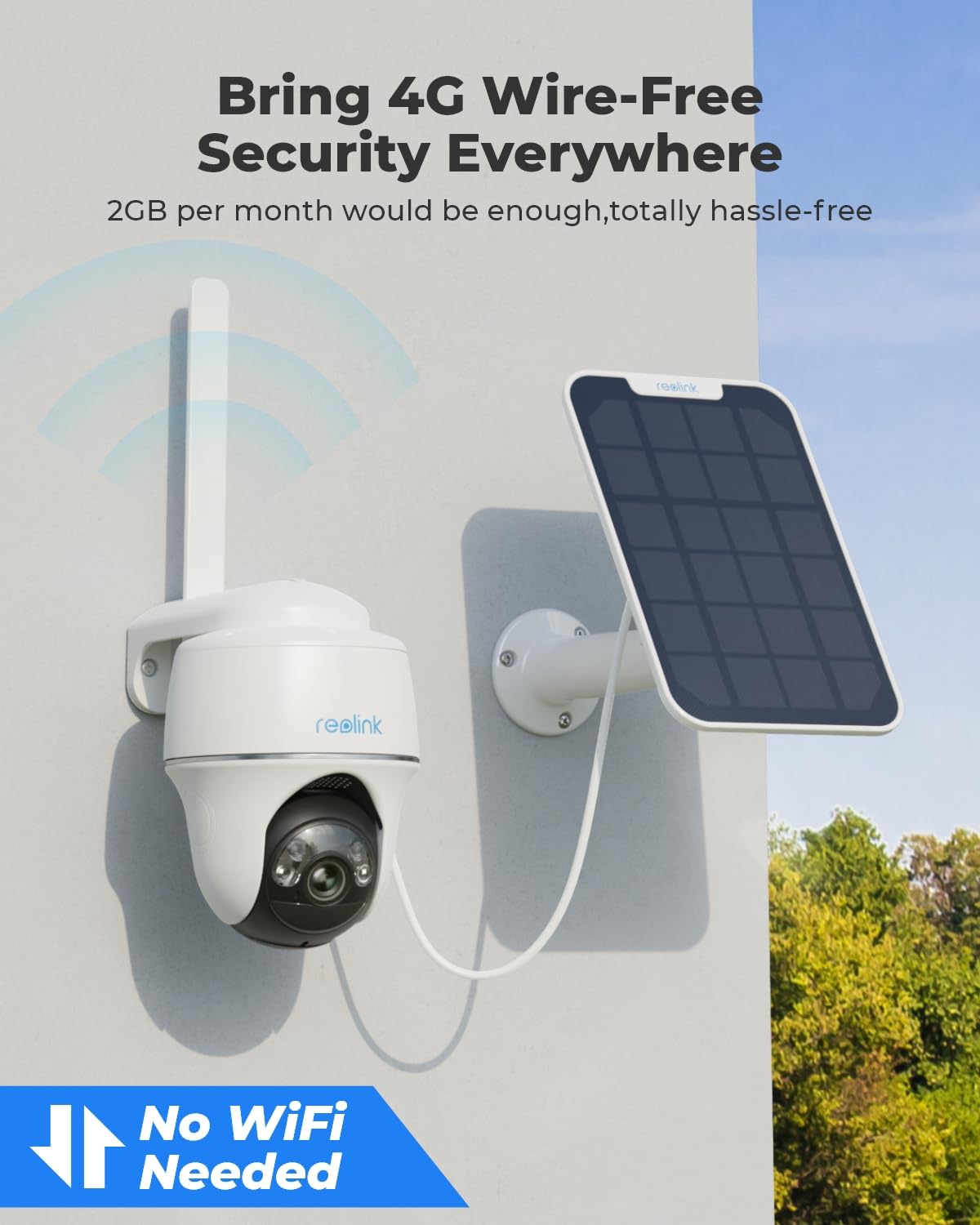 Reolink 4G LTE Cellular Outdoor Security Camera + 32GB SD Card, No WiFi Security Camera Outdoor Wireless Go PT Plus+Solar Panel, 3K HD Color Night Vision, Person/Vehicle/Animal Detection, 2-Way Audio