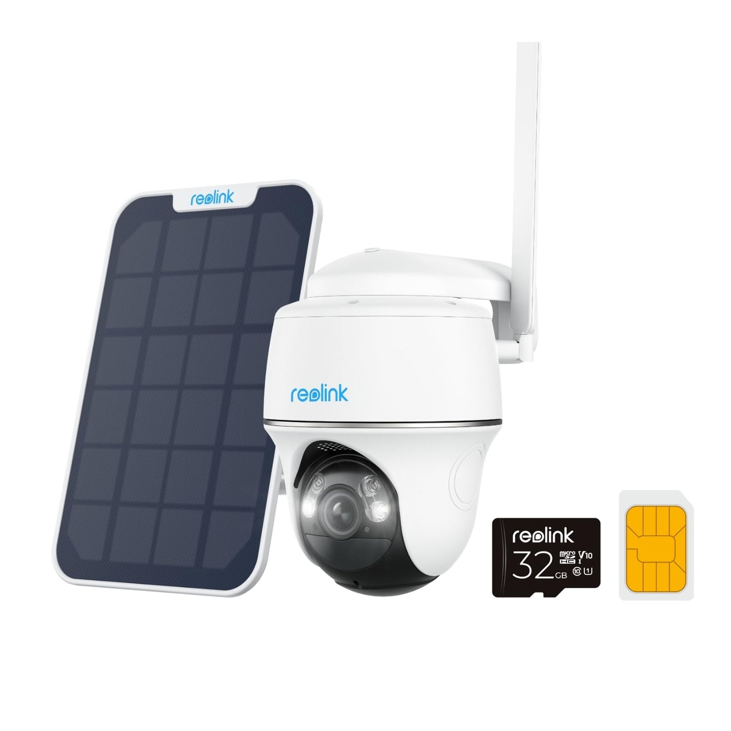 Reolink 4G LTE Cellular Outdoor Security Camera + 32GB SD Card, No WiFi Security Camera Outdoor Wireless Go PT Plus+Solar Panel, 3K HD Color Night Vision, Person/Vehicle/Animal Detection, 2-Way Audio