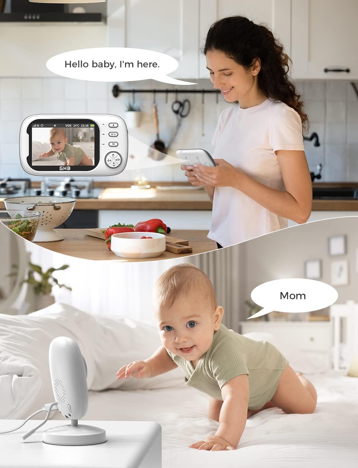 GHB 3.5" Baby Monitor, Camera, Night Vision, Two-Way Audio & Lullabies