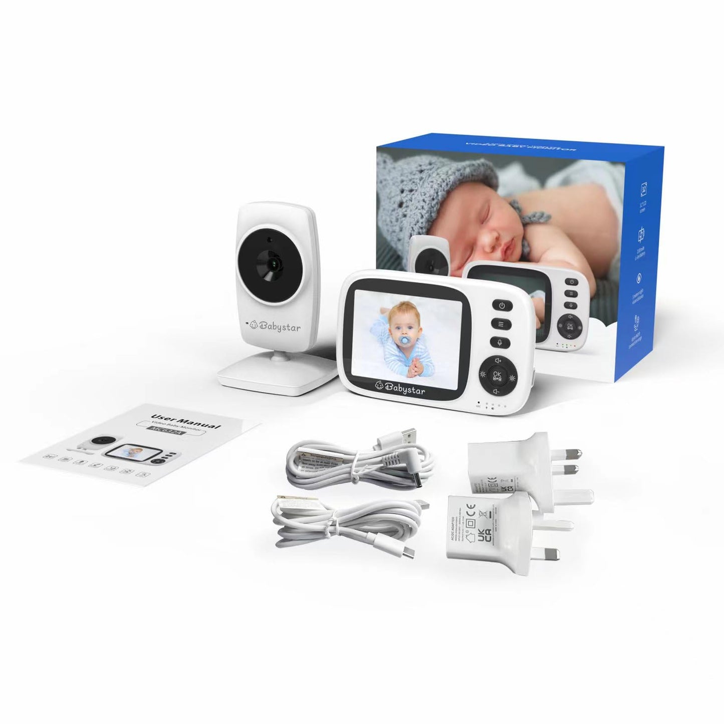 Babystar 3.2" Baby Monitor, Camera, Night Vision, Two-Way Audio & Lullabies