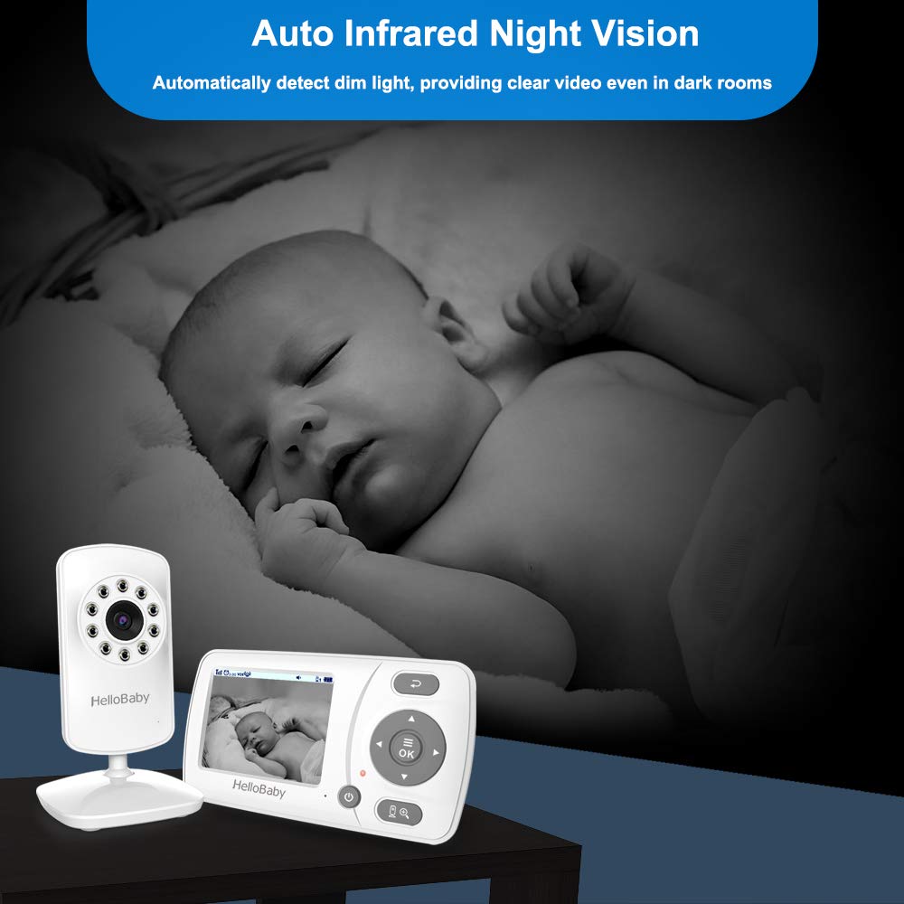 HelloBaby 960p Baby Monitor, Camera, Night Vision, ECO, 2× Zoom & Alarm