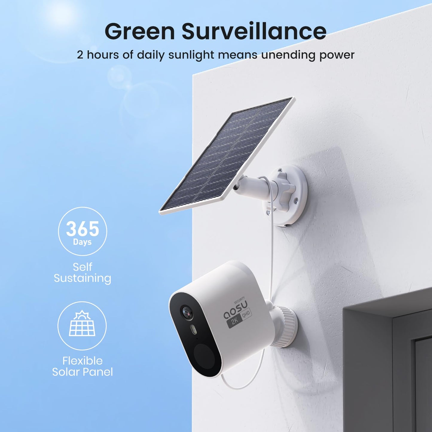 AOSU 2K Solar Security Cameras Wireless Outdoor, 4 Cam-Kit & HomeBase, No Monthly Fee, Movable Solar Panels, 166° Ultra-Wide View, 32GB Local, 2-Way Talk Night Vision Sound-Light Alert 5G/2.4G WiFi