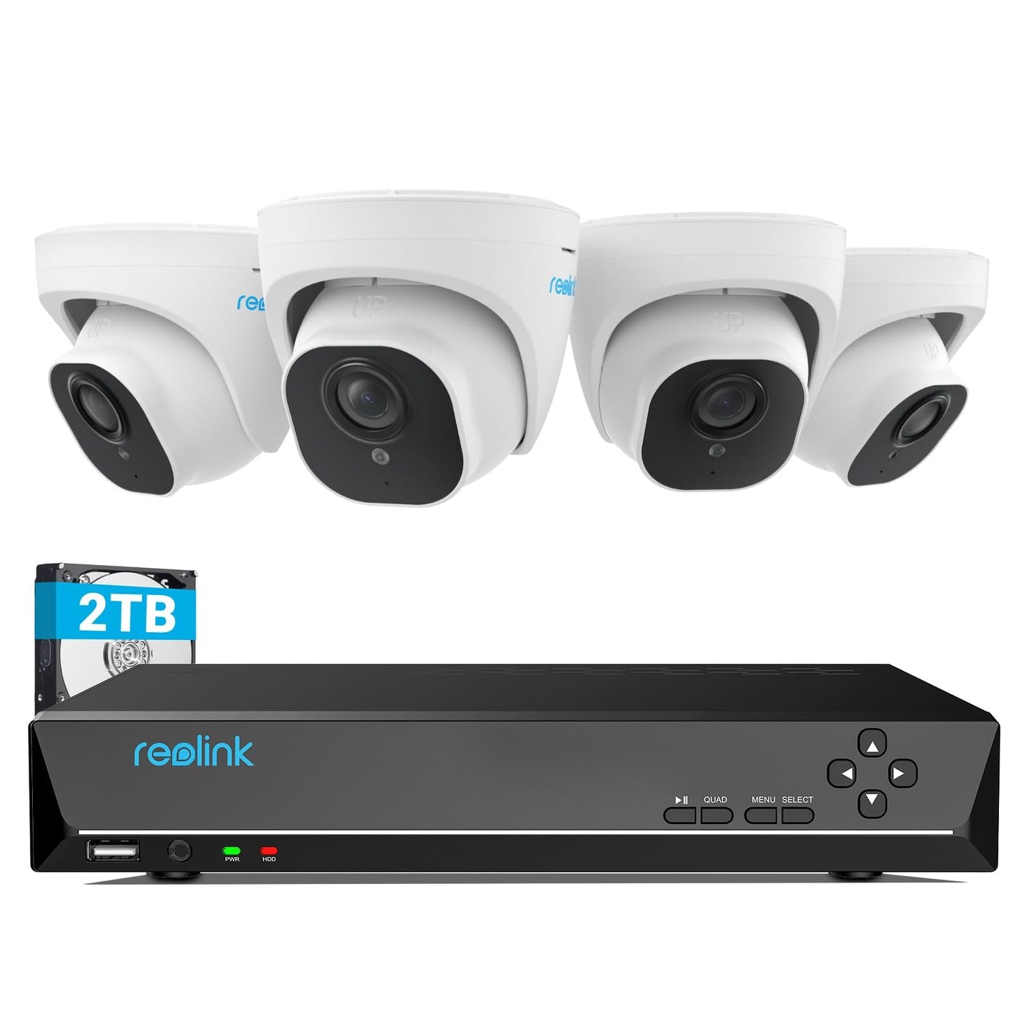 Reolink 4K PoE CCTV Camera Systems 8CH with 2TB HDD NVR and 4 X 8MP Home Security IP Cameras with Person/Vehicle Detection for 24/7 Recording Night Vision, RLK8-800D4