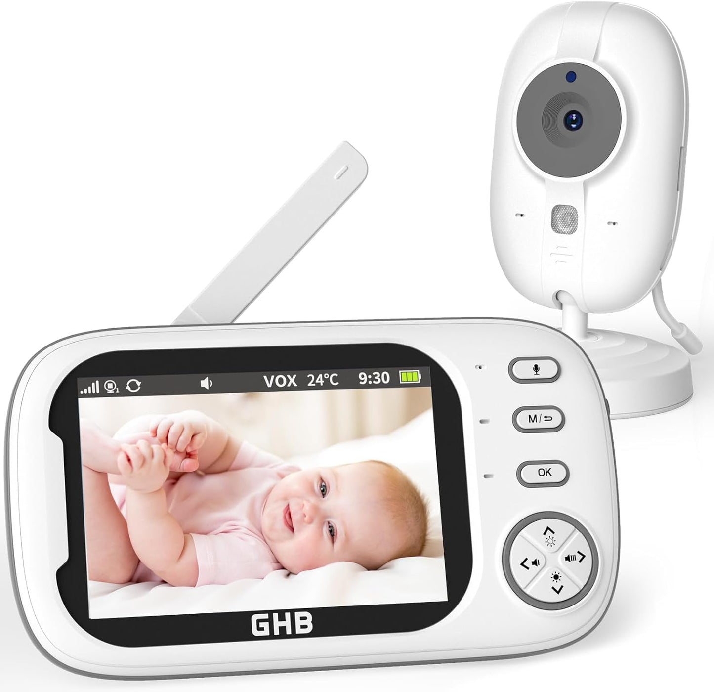 GHB 3.5" Baby Monitor, Camera, Night Vision, Two-Way Audio & Lullabies