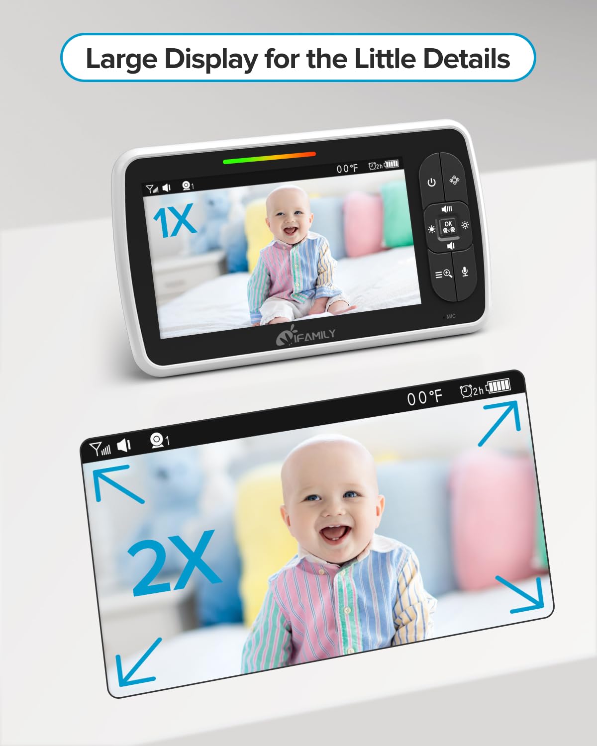 iFamily Baby Monitor – 5" Display, PTZ, 30 h Battery, Night Vision, Two-Way Audio
