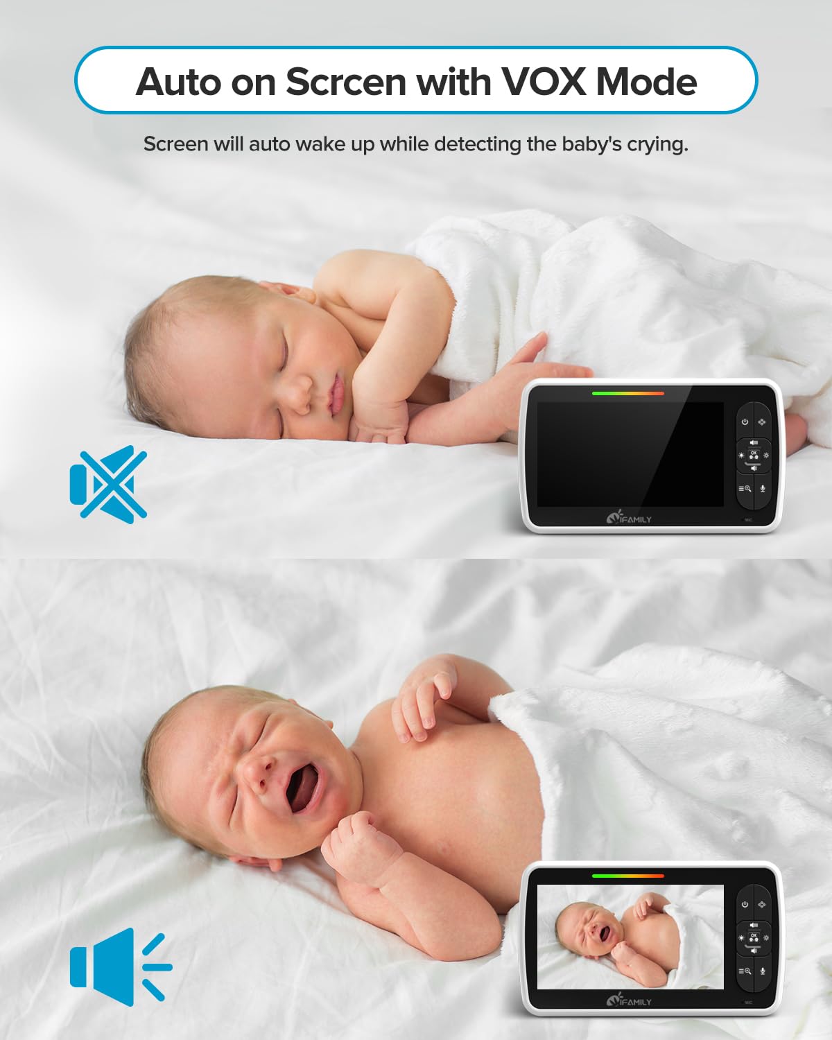 iFamily Baby Monitor – 5" Display, PTZ, 30 h Battery, Night Vision, Two-Way Audio