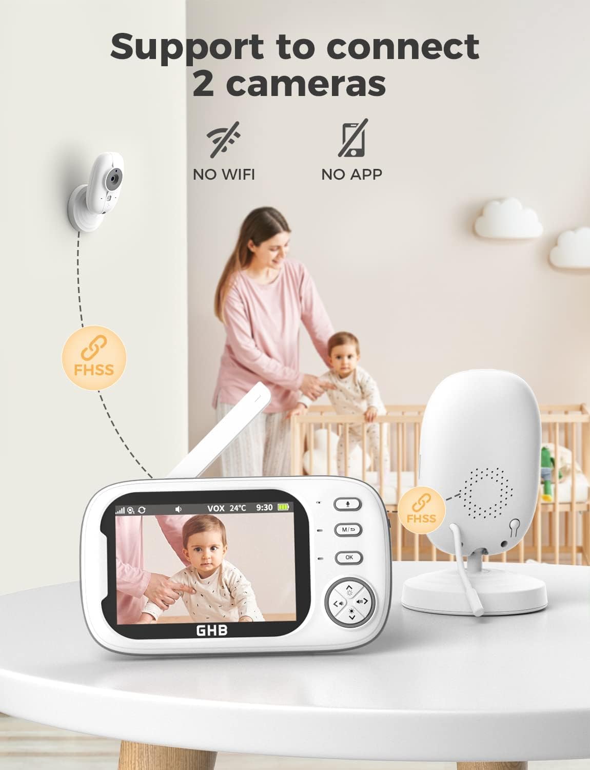 GHB 3.5" Baby Monitor, Camera, Night Vision, Two-Way Audio & Lullabies