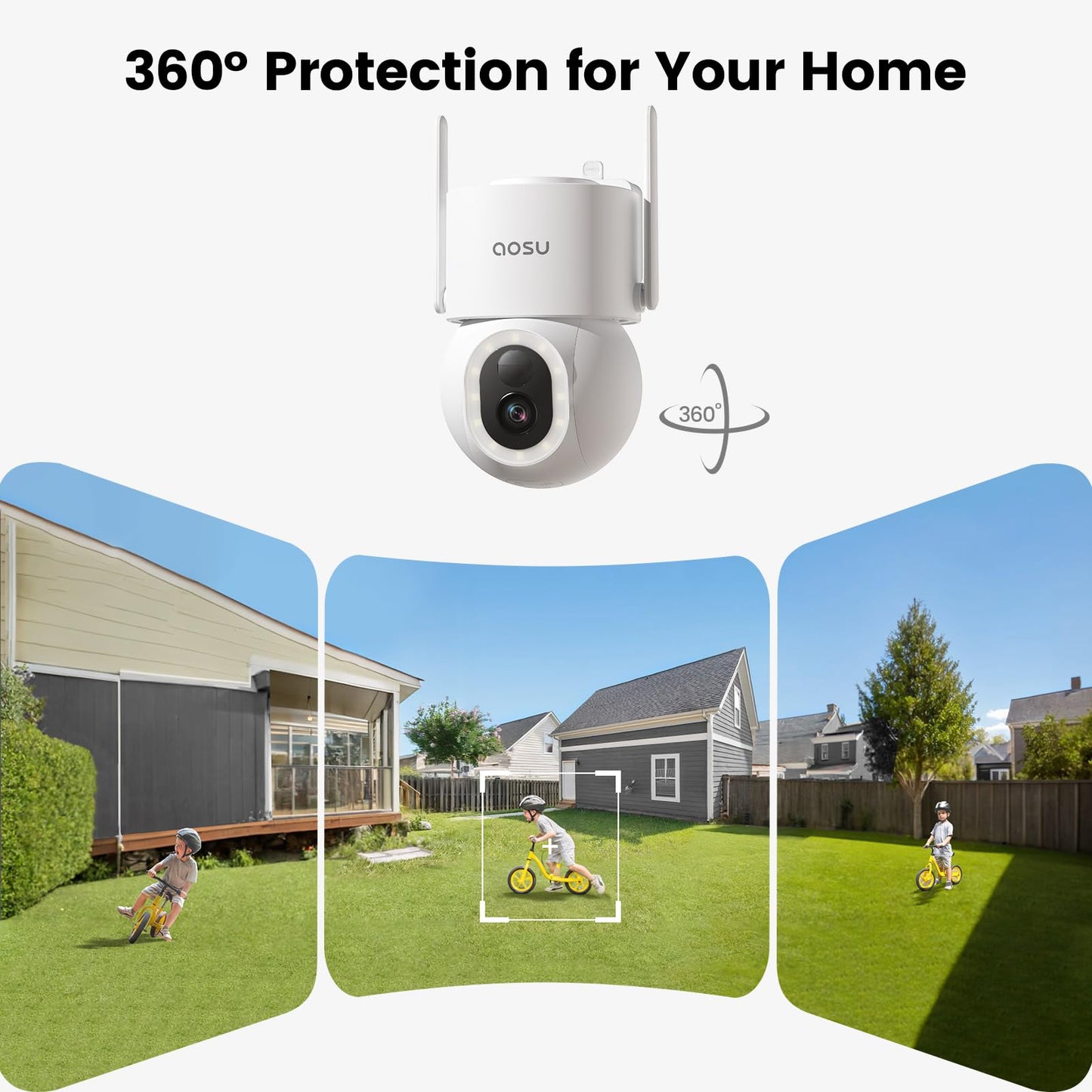 AOSU 3K Security Cameras Wireless Outdoor, 5MP 2 in 1 Solar Home WiFi Surveillance Cameras, 360° Pan&Tilt, 400-Lumen Floodlight, Color Night Vision, Auto Tracking, AI Human Vehicle Pet Detection 2 Pcs