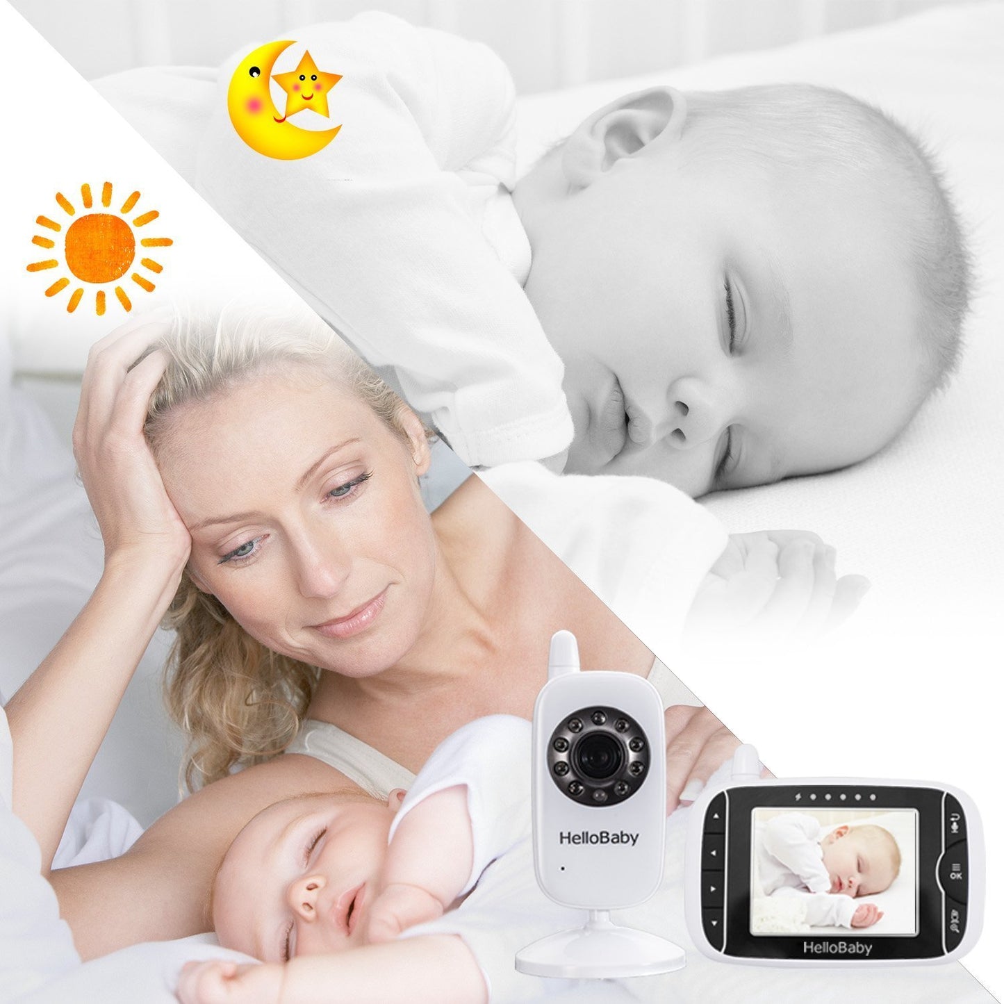 HelloBaby HB32 Baby Monitor, 3.2" Display, Camera, Night Vision & Two-Way Audio