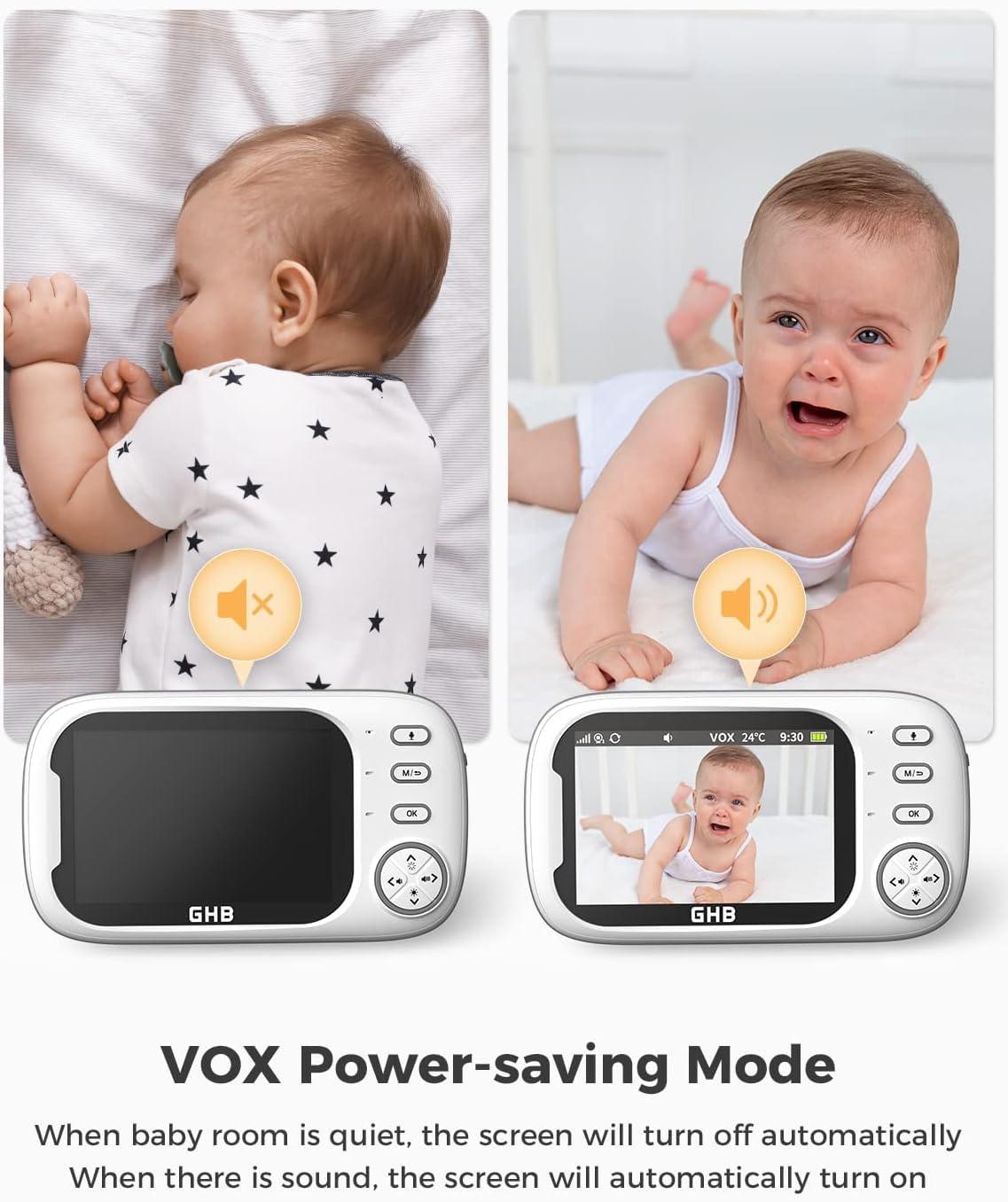 GHB 3.5" Baby Monitor, Camera, Night Vision, Two-Way Audio & Lullabies