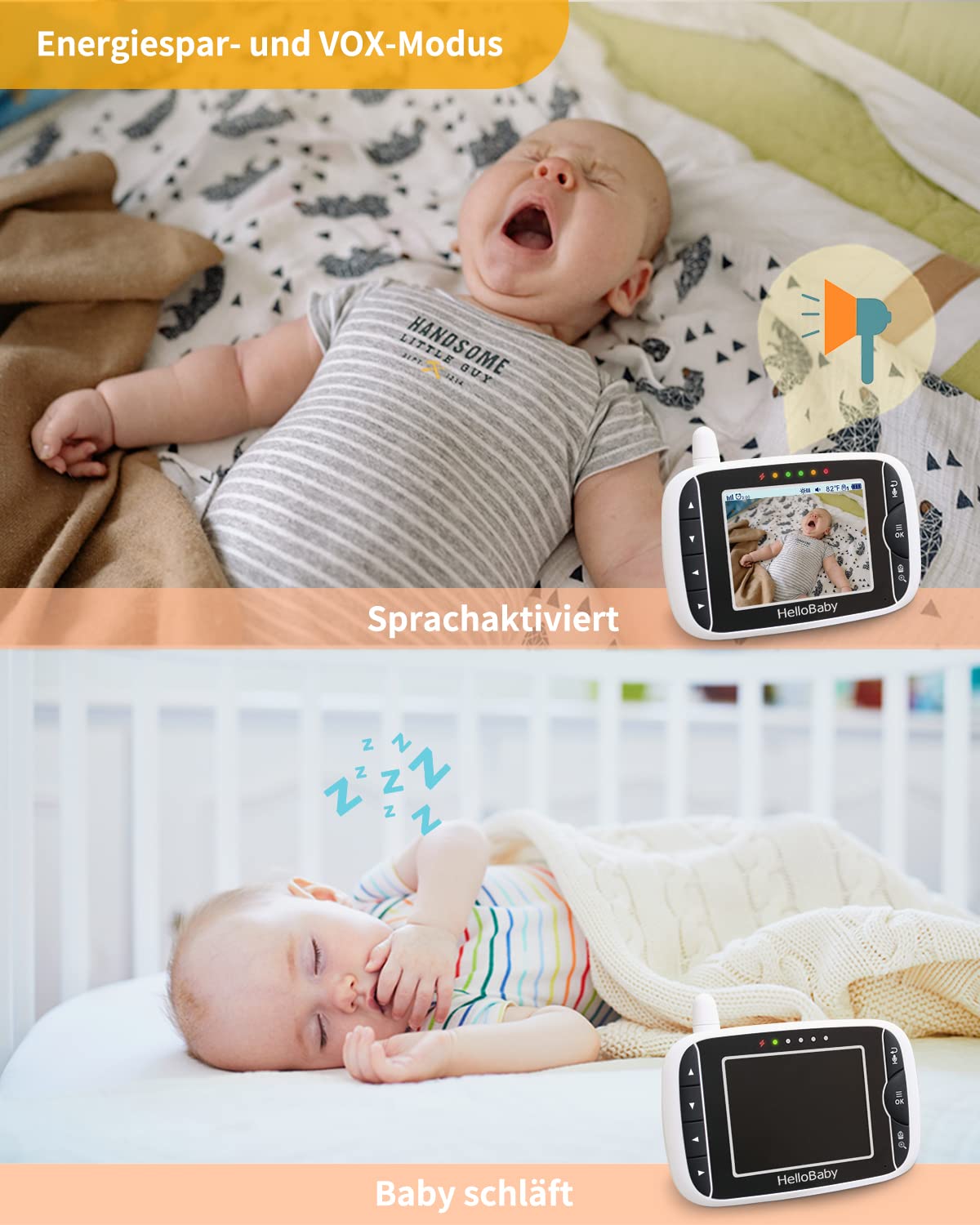 HelloBaby Baby Monitor – 3.2" LCD, Camera & Audio, Rotatable, Night Light, Lullabies