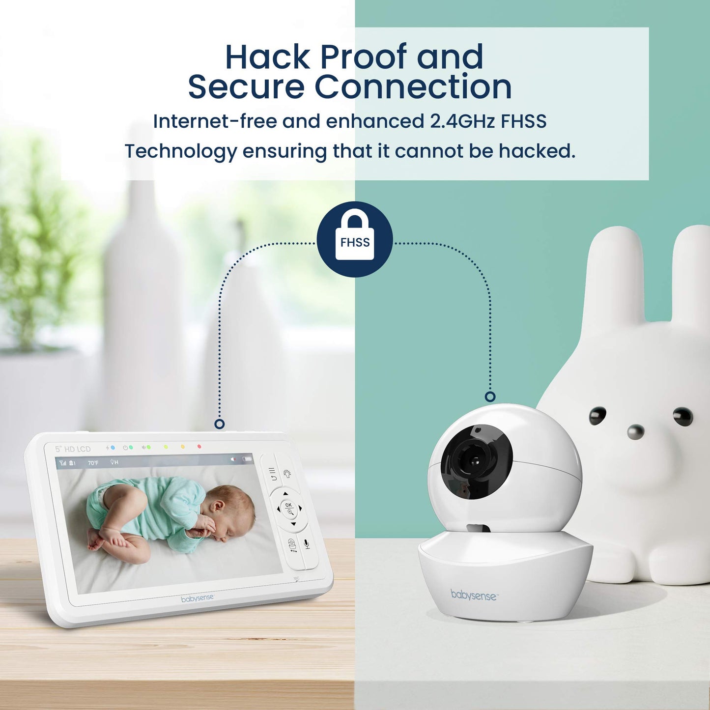 Babysense 5" HD Baby Monitor, 2 Cameras, Split-Screen, Night & Two-Way Audio