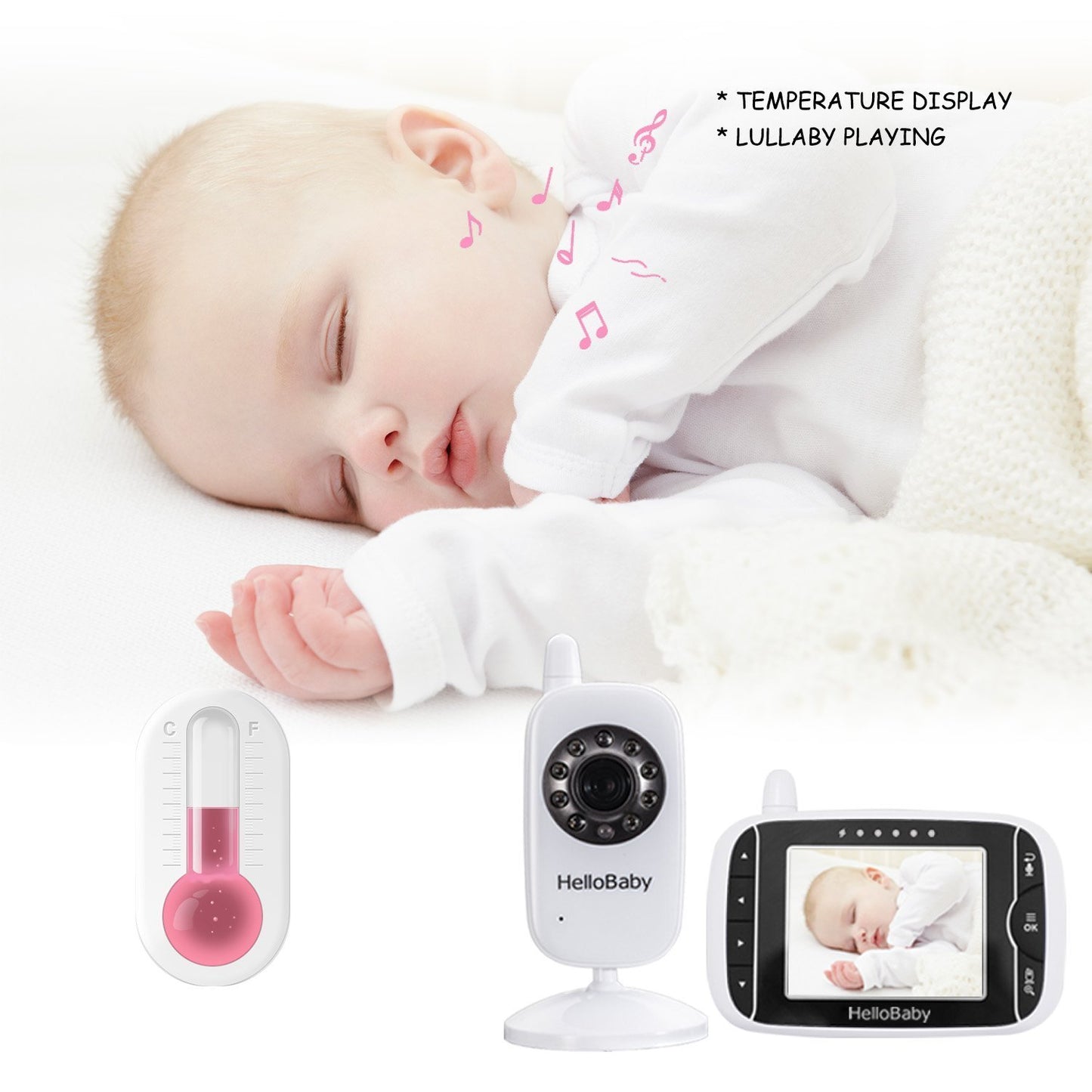 HelloBaby HB32 Baby Monitor, 3.2" Display, Camera, Night Vision & Two-Way Audio