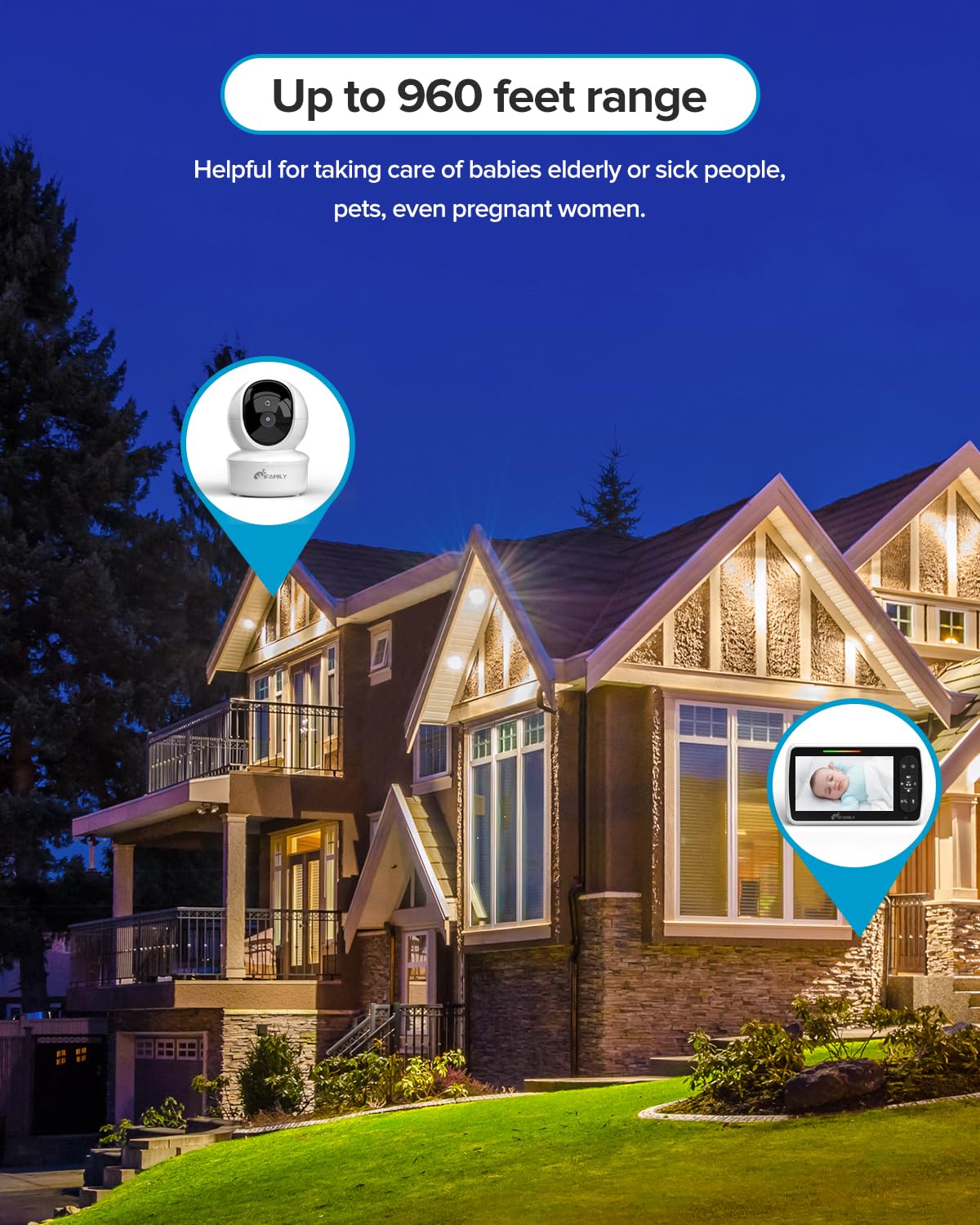 iFamily Baby Monitor – 5" Display, PTZ, 30 h Battery, Night Vision, Two-Way Audio