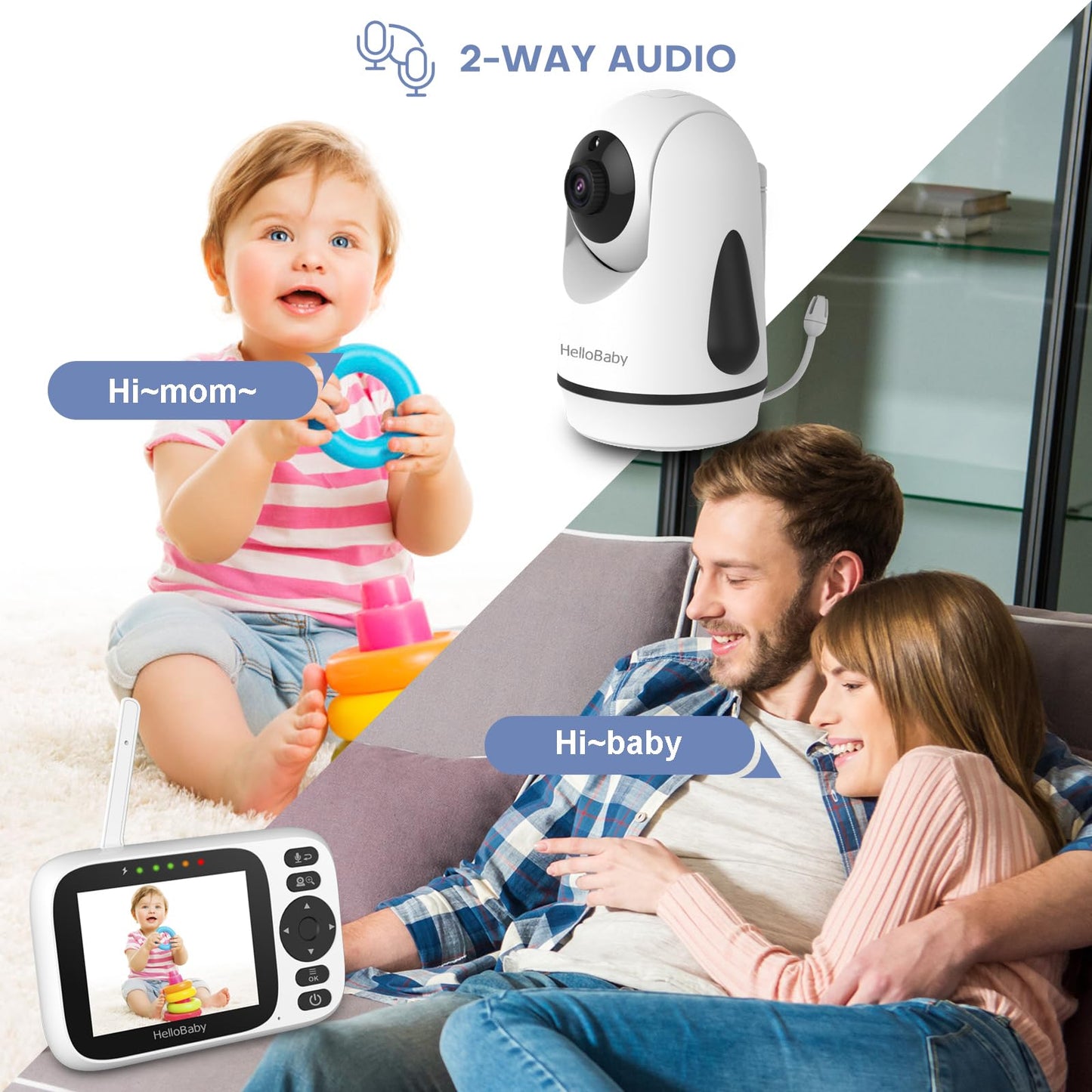 HelloBaby HB6339 Baby Monitor – 3.2" Display, Camera & Audio, Rotatable, Night Vision