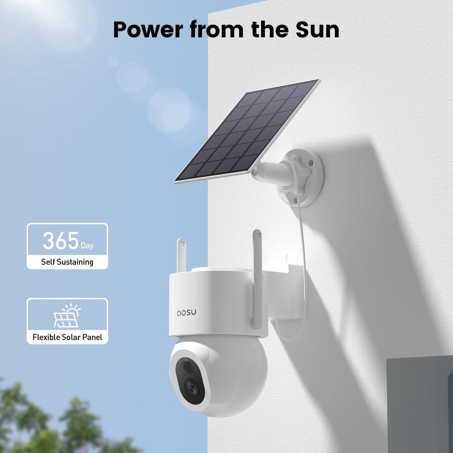 AOSU 3K Security Cameras Wireless Outdoor, 5MP 2 in 1 Solar Home WiFi Surveillance Cameras, 360° Pan&Tilt, 400-Lumen Floodlight, Color Night Vision, Auto Tracking, AI Human Vehicle Pet Detection 2 Pcs