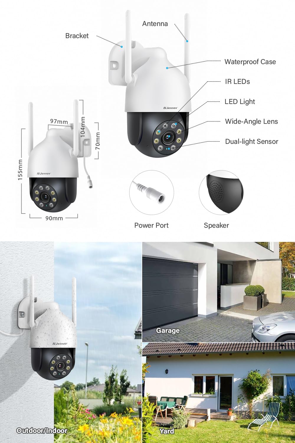 Jennov 【5MP+360°PTZ】 Wireless Security Camera System, 10CH NVR CCTV Camera System with 1TB HDD, 4PCS PTZ Security Cameras, Human Detection, Color Night Vision, Auto Tacking, Two Way Audio