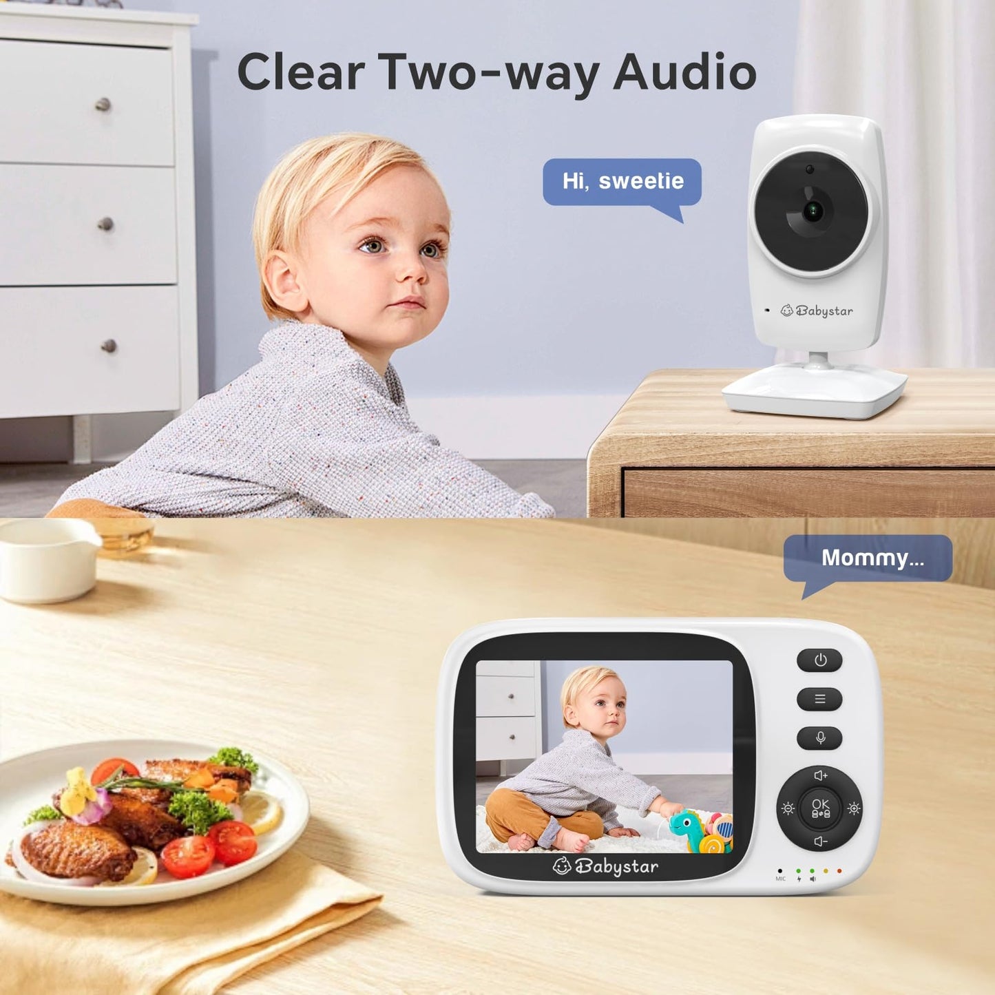 Babystar 3.2" Baby Monitor, Camera, Night Vision, Two-Way Audio & Lullabies
