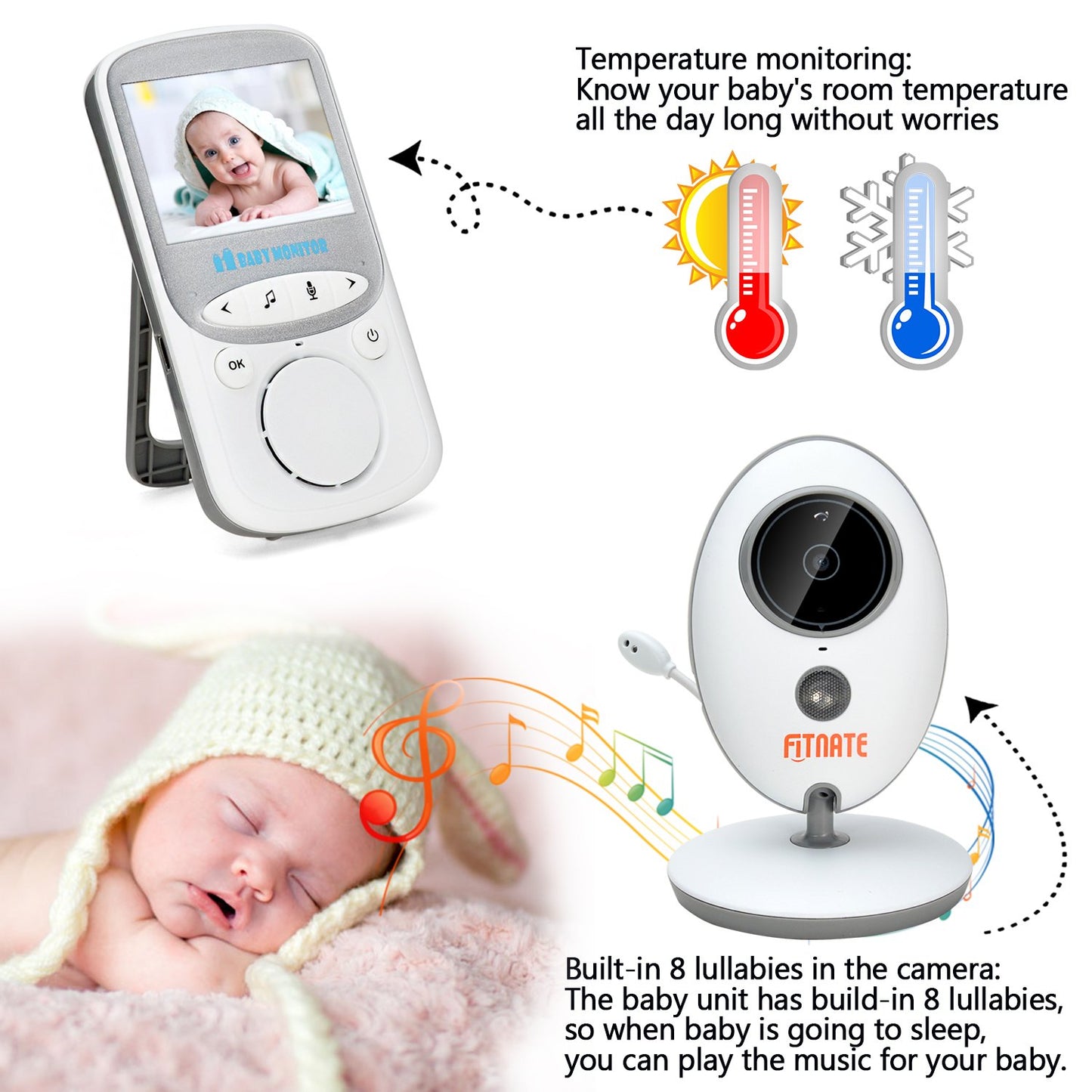 MYPIN Baby Monitor 2.4" LCD, Camera, Night Vision, Two-Way Audio & Temp