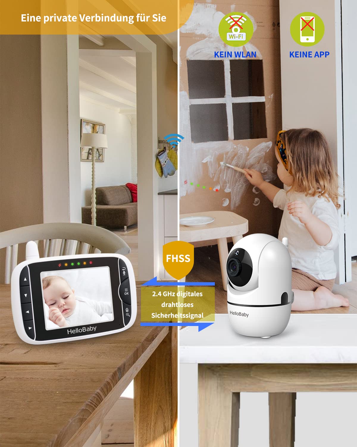 HelloBaby Baby Monitor – 3.2" LCD, Camera & Audio, Rotatable, Night Light, Lullabies