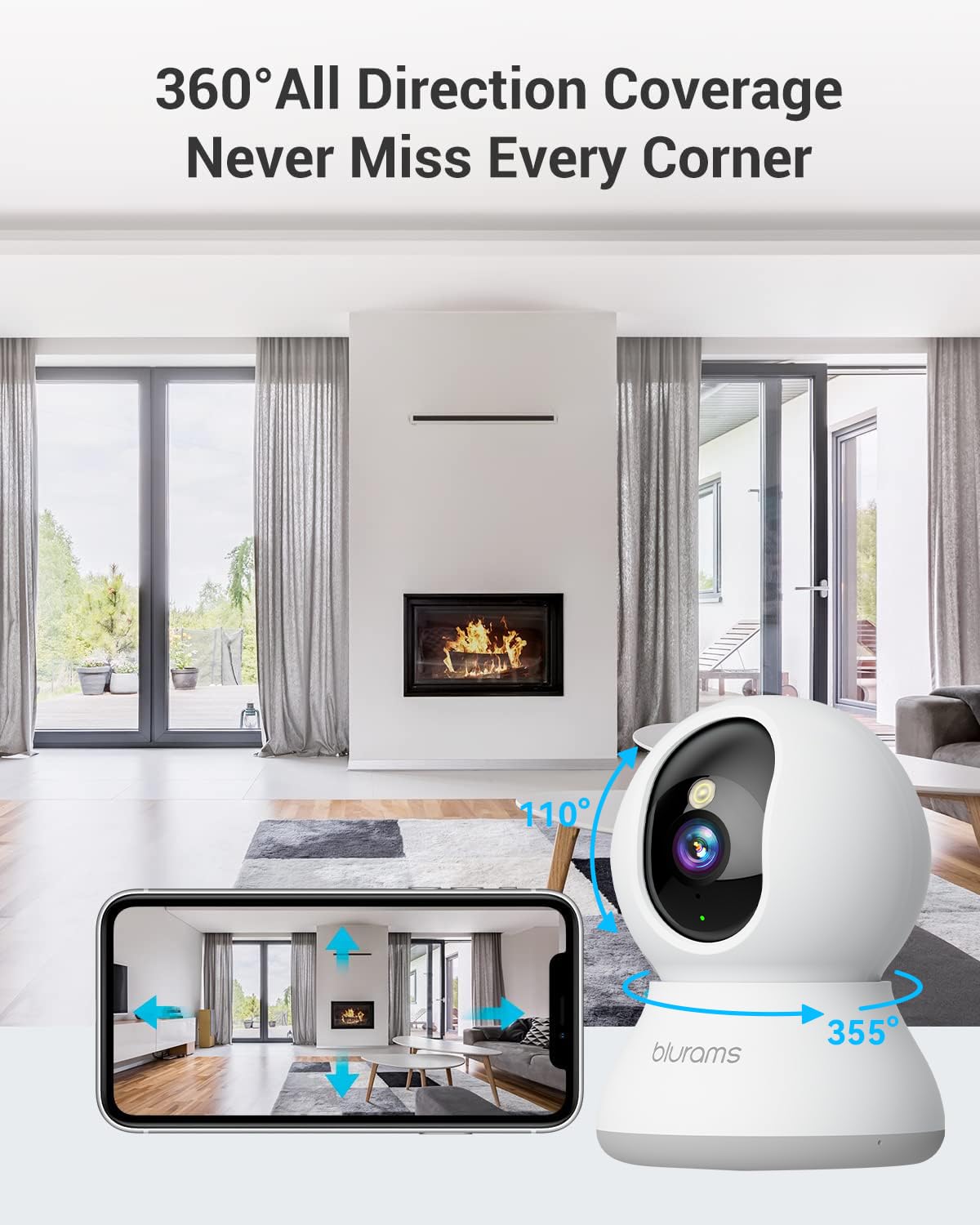 Blurams 2K Pet Camera – Indoor, 360° Security, Color Night Vision, Two-Way Audio