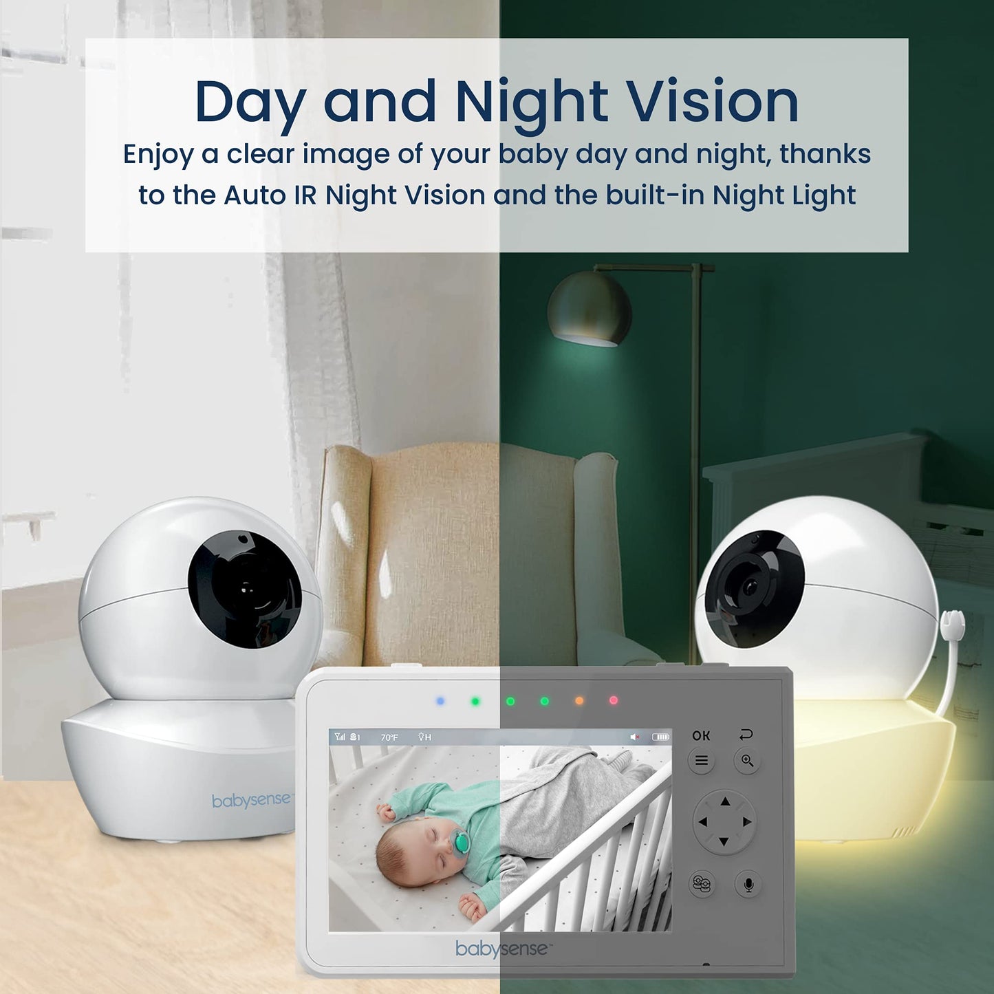 Babysense Video Baby Monitor – 2 Cameras, 4.3" Screen, Night Light, Audio