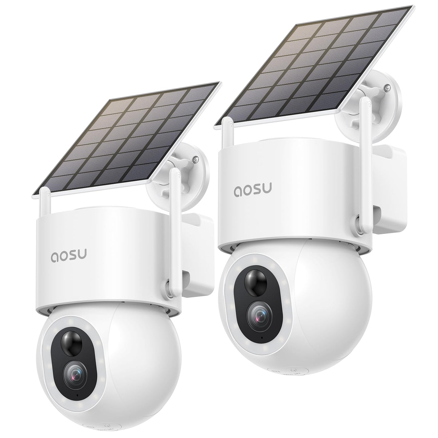 AOSU 3K Security Cameras Wireless Outdoor, 5MP 2 in 1 Solar Home WiFi Surveillance Cameras, 360° Pan&Tilt, 400-Lumen Floodlight, Color Night Vision, Auto Tracking, AI Human Vehicle Pet Detection 2 Pcs
