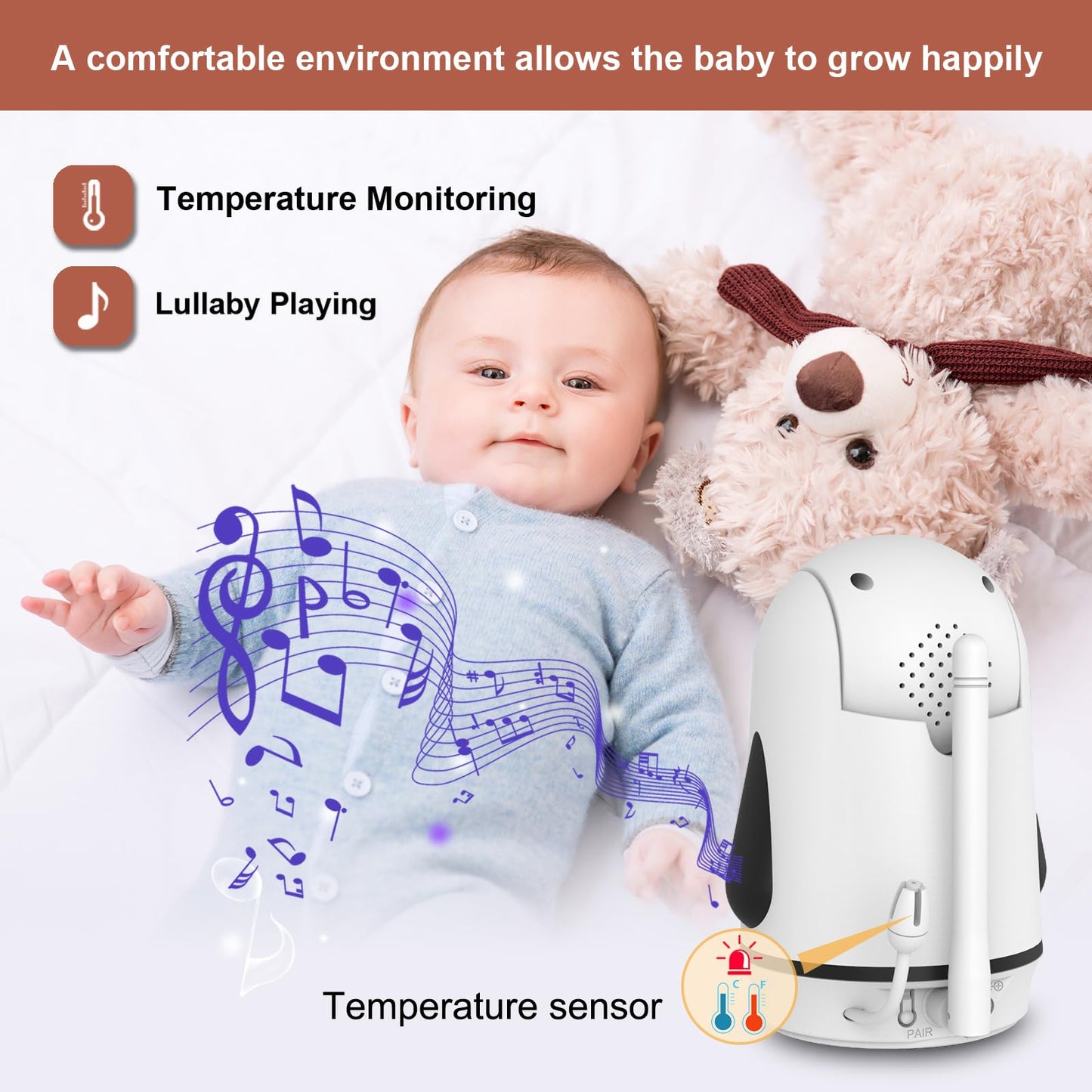 OKAIDI Baby Monitor – 5" Display, PTZ, Night Vision, Two-Way Audio, 30 h Battery