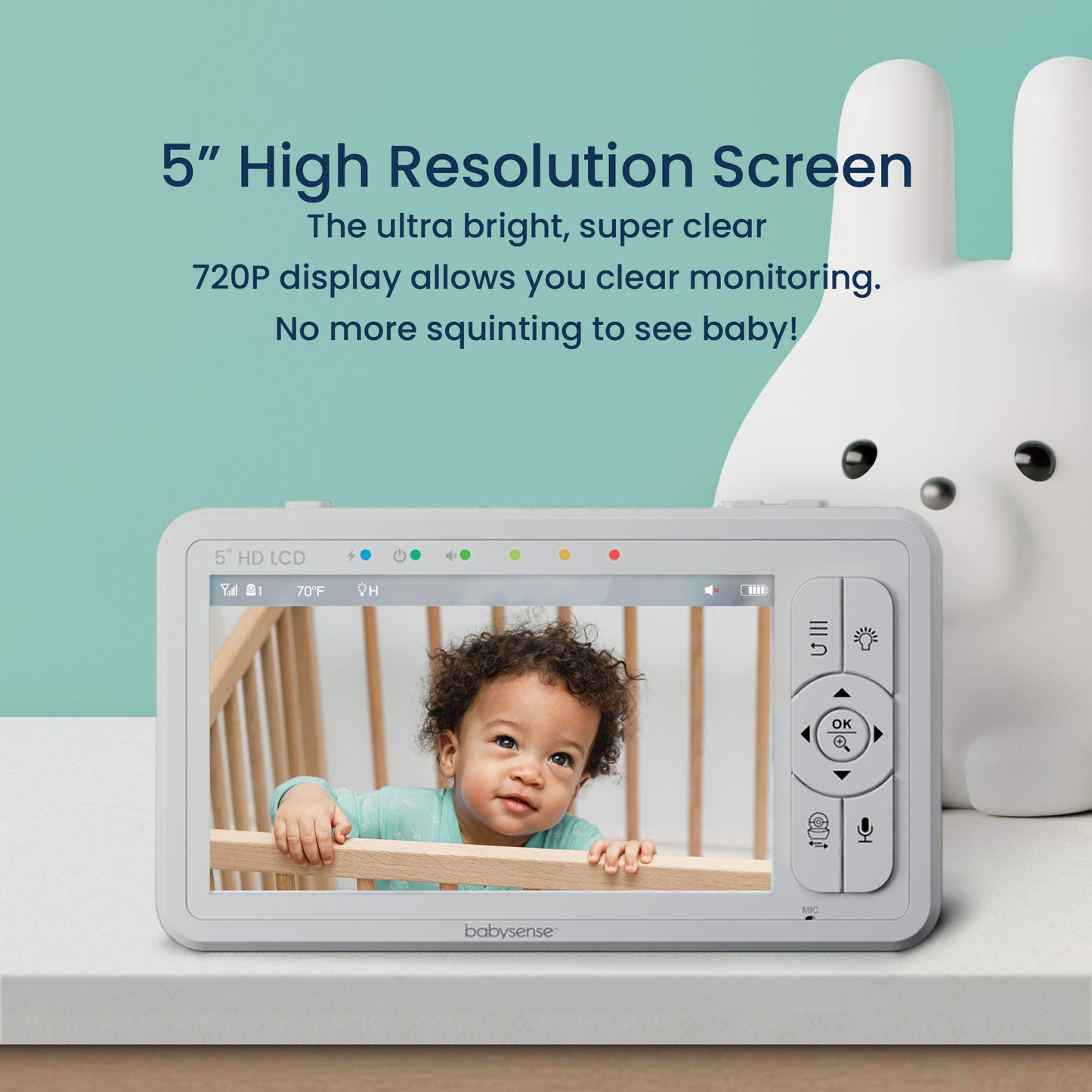 Babysense 720p Baby Monitor – 5" HD, Camera & Audio, Rotatable, Night Light, 2-Way Audio