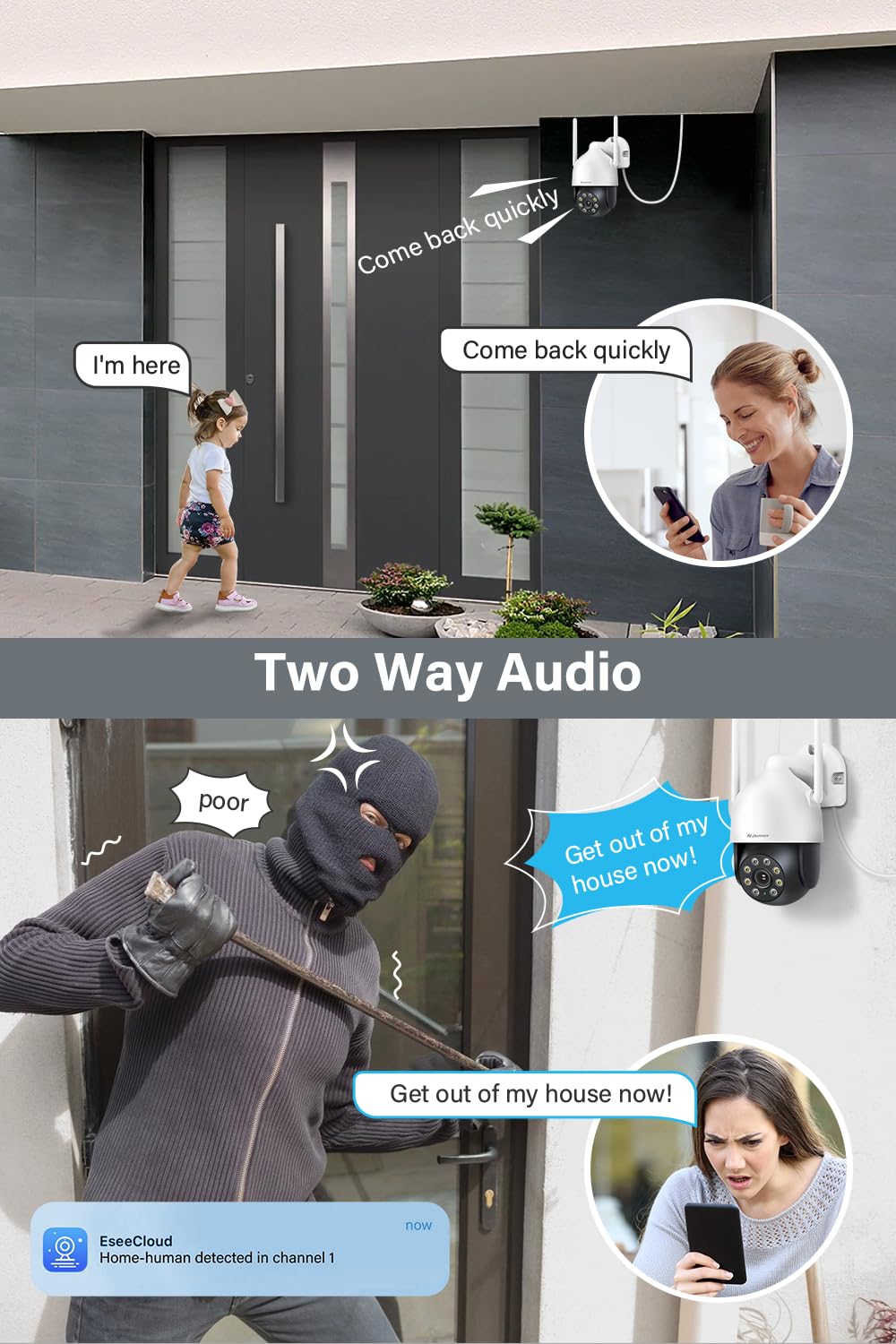 Jennov 【5MP+360°PTZ】 Wireless Security Camera System, 10CH NVR CCTV Camera System with 1TB HDD, 4PCS PTZ Security Cameras, Human Detection, Color Night Vision, Auto Tacking, Two Way Audio