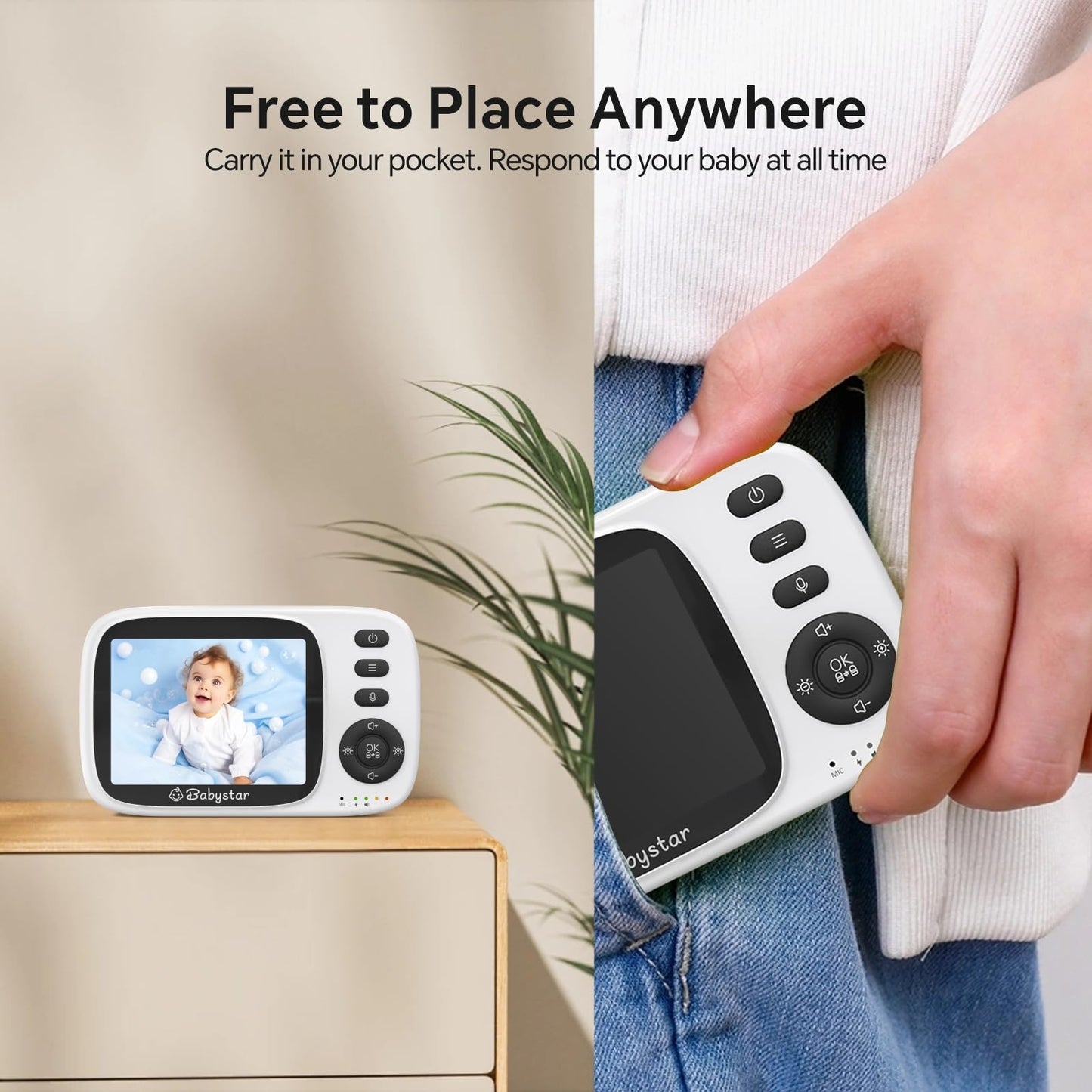 Babystar 3.2" Baby Monitor, Camera, Night Vision, Two-Way Audio & Lullabies