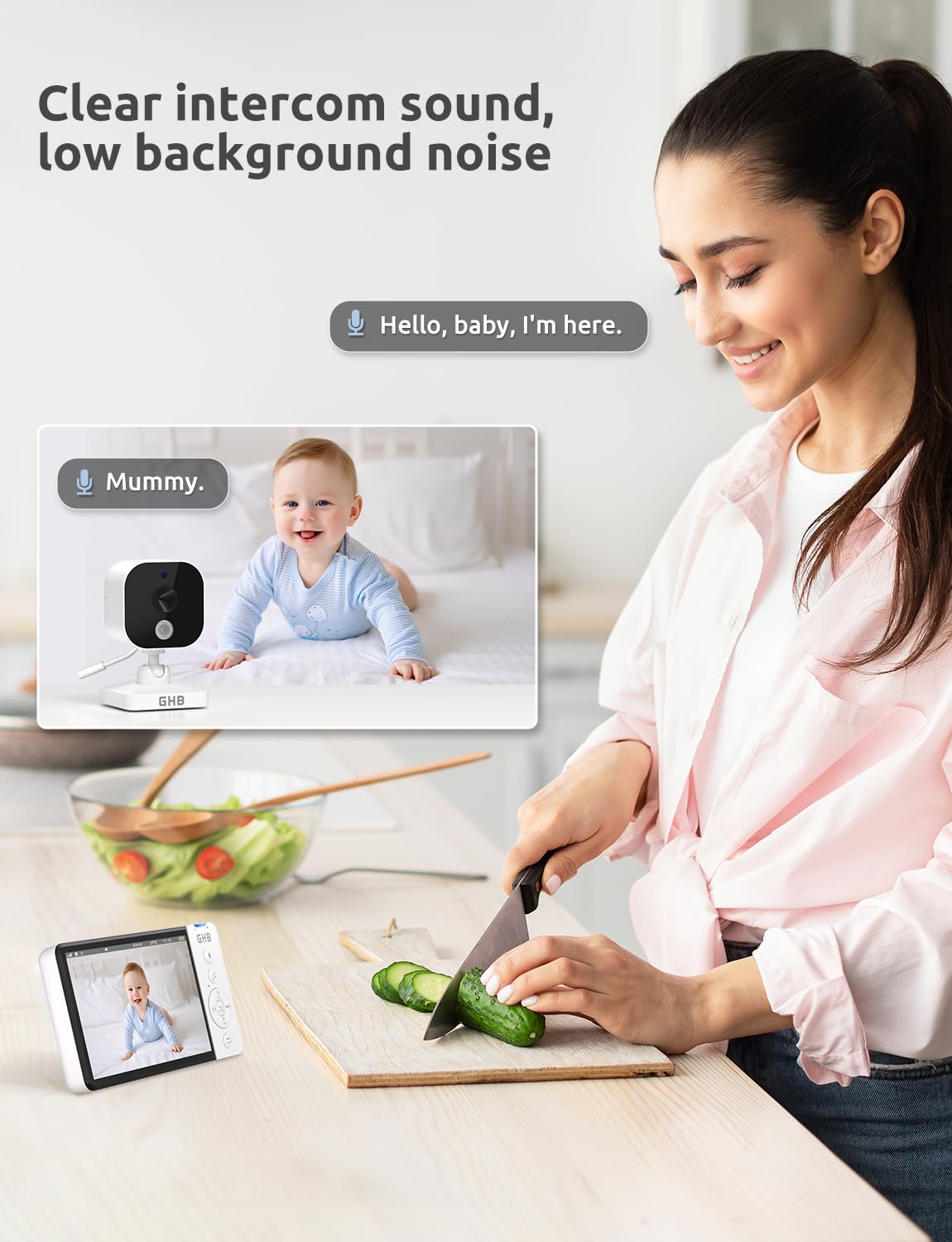 GHB 5" 720p HD Baby Monitor, Camera, Night Vision, Two-Way Audio & Lullabies