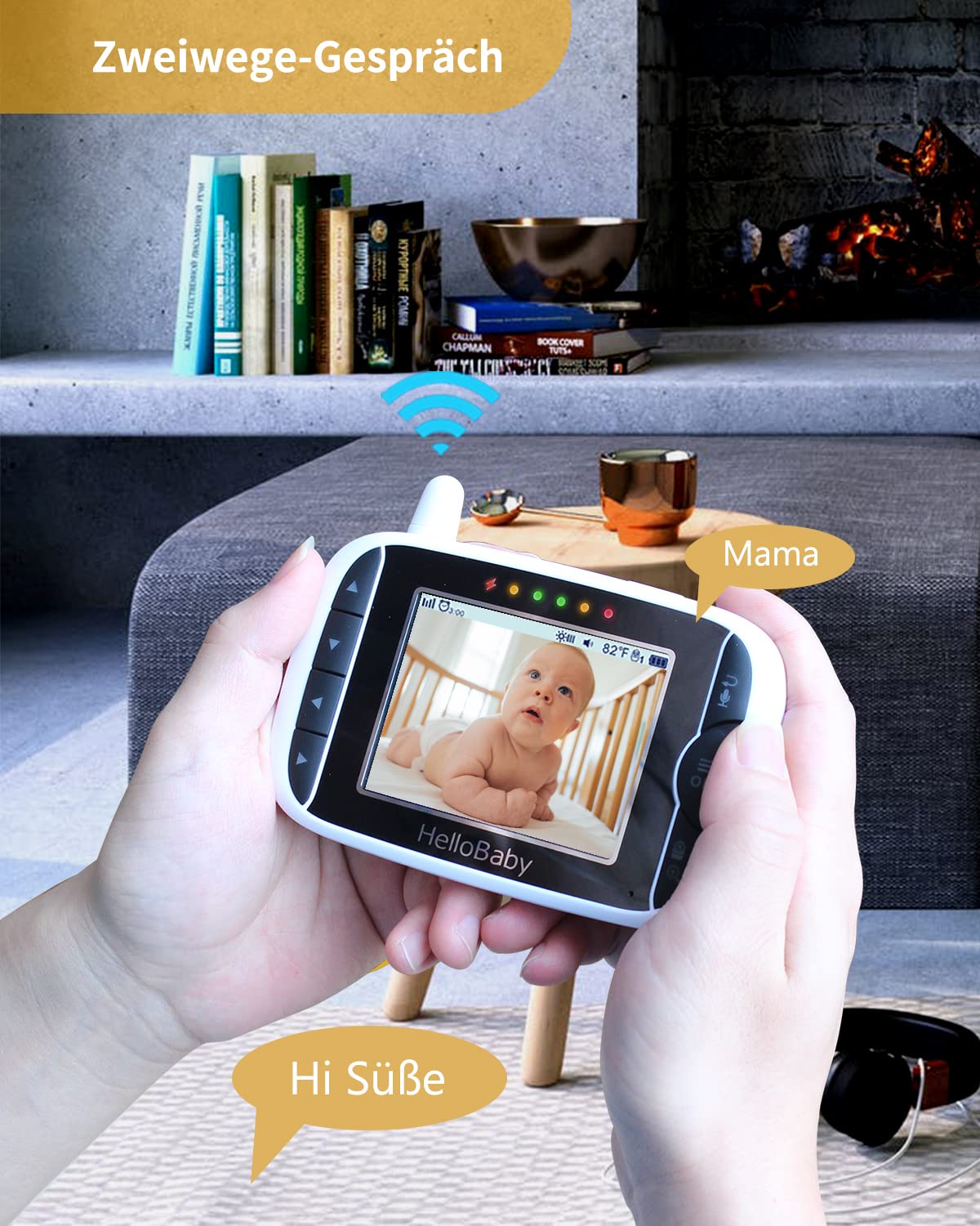 HelloBaby Baby Monitor – 3.2" LCD, Camera & Audio, Rotatable, Night Light, Lullabies