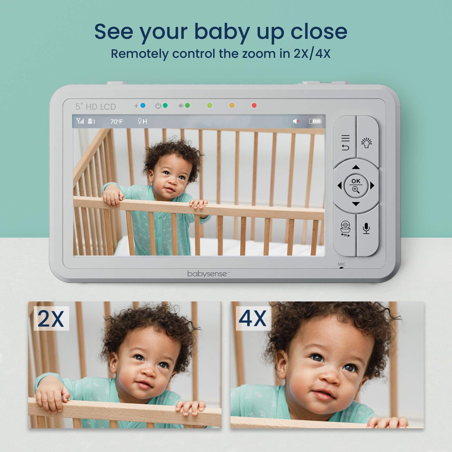Babysense 5" HD Baby Monitor, 2 Cameras, Split-Screen, Night & Two-Way Audio