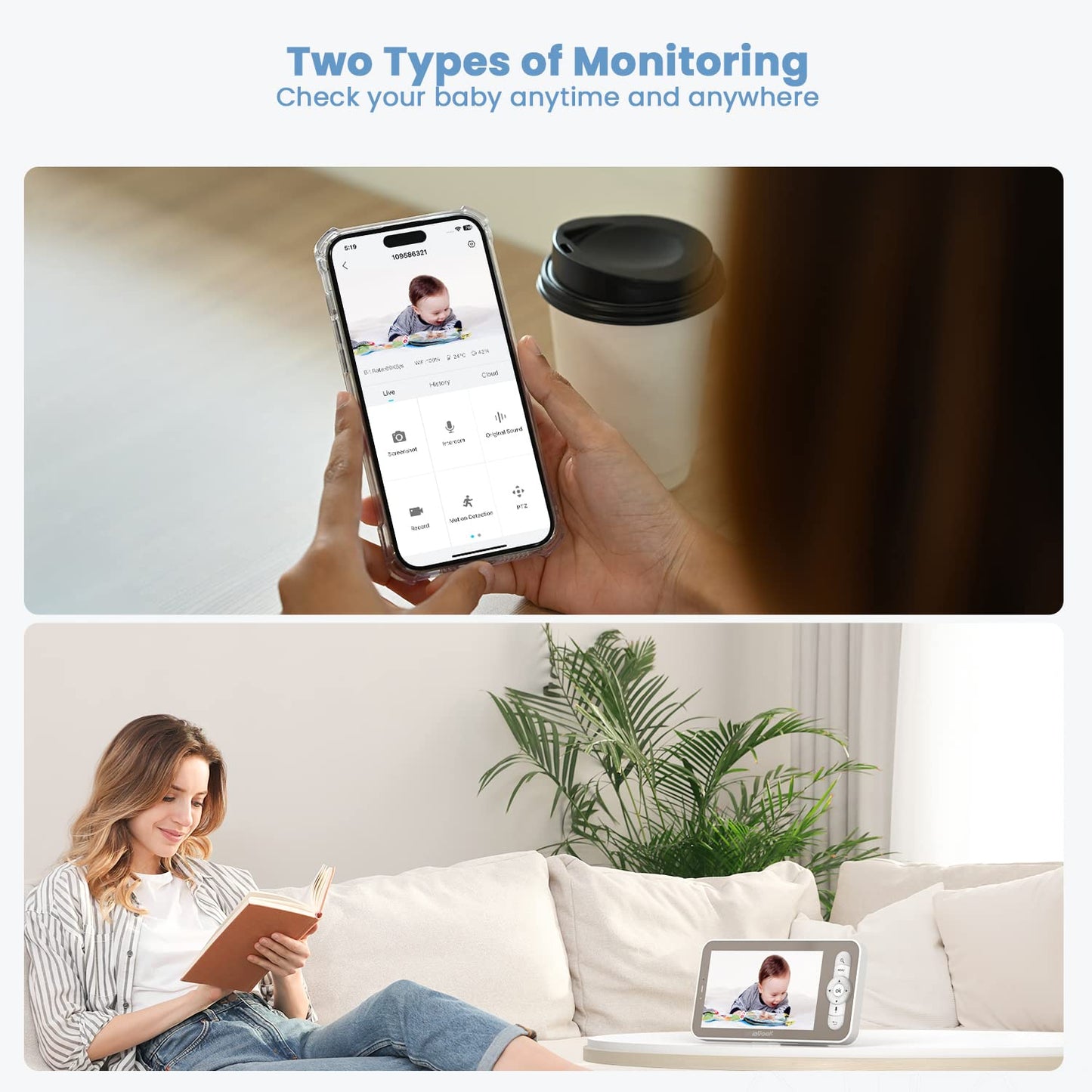 ieGeek 2K Baby Monitor – 2 Cameras, 5" Split-Screen, PTZ, Night Vision, App