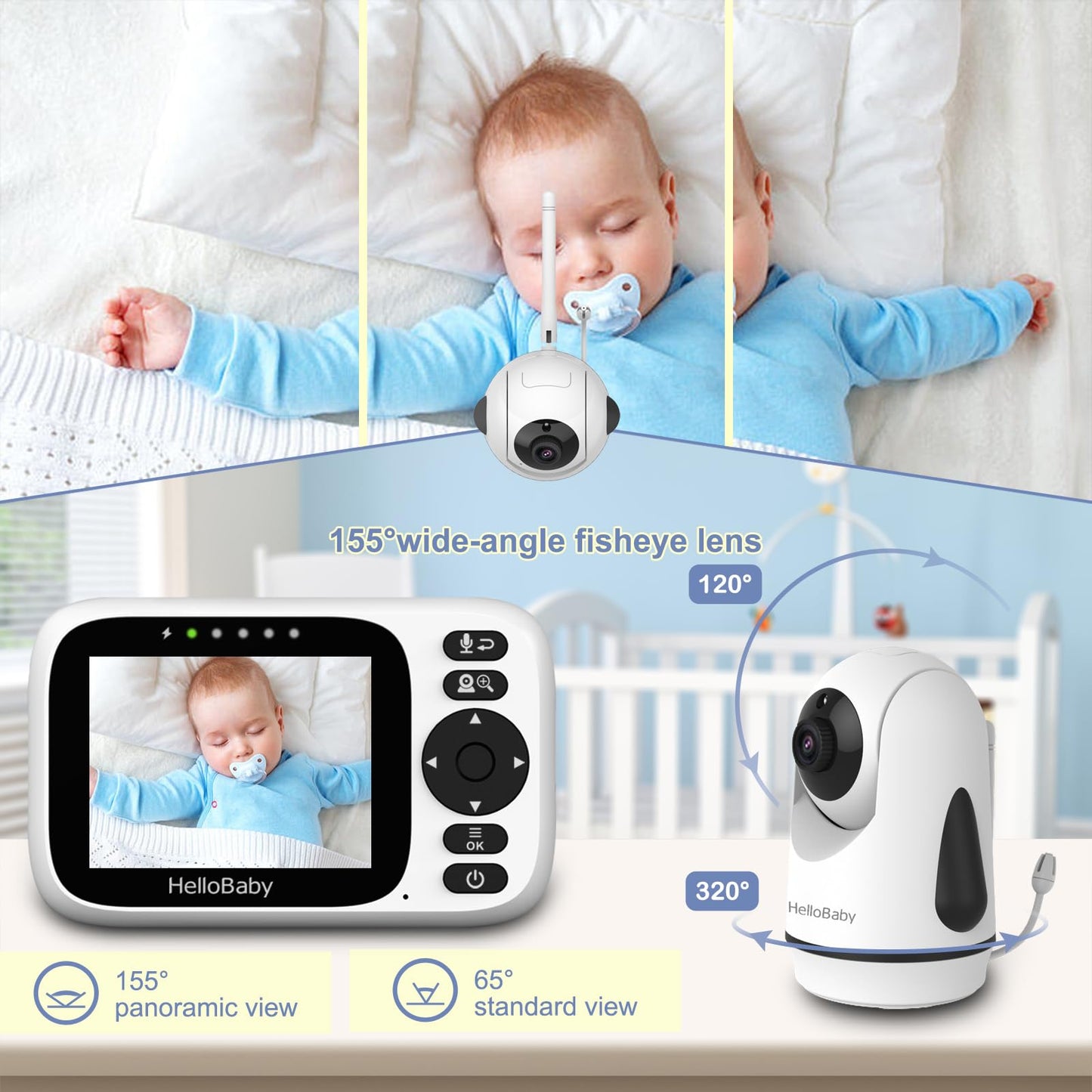 HelloBaby HB6339 Baby Monitor – 3.2" Display, Camera & Audio, Rotatable, Night Vision