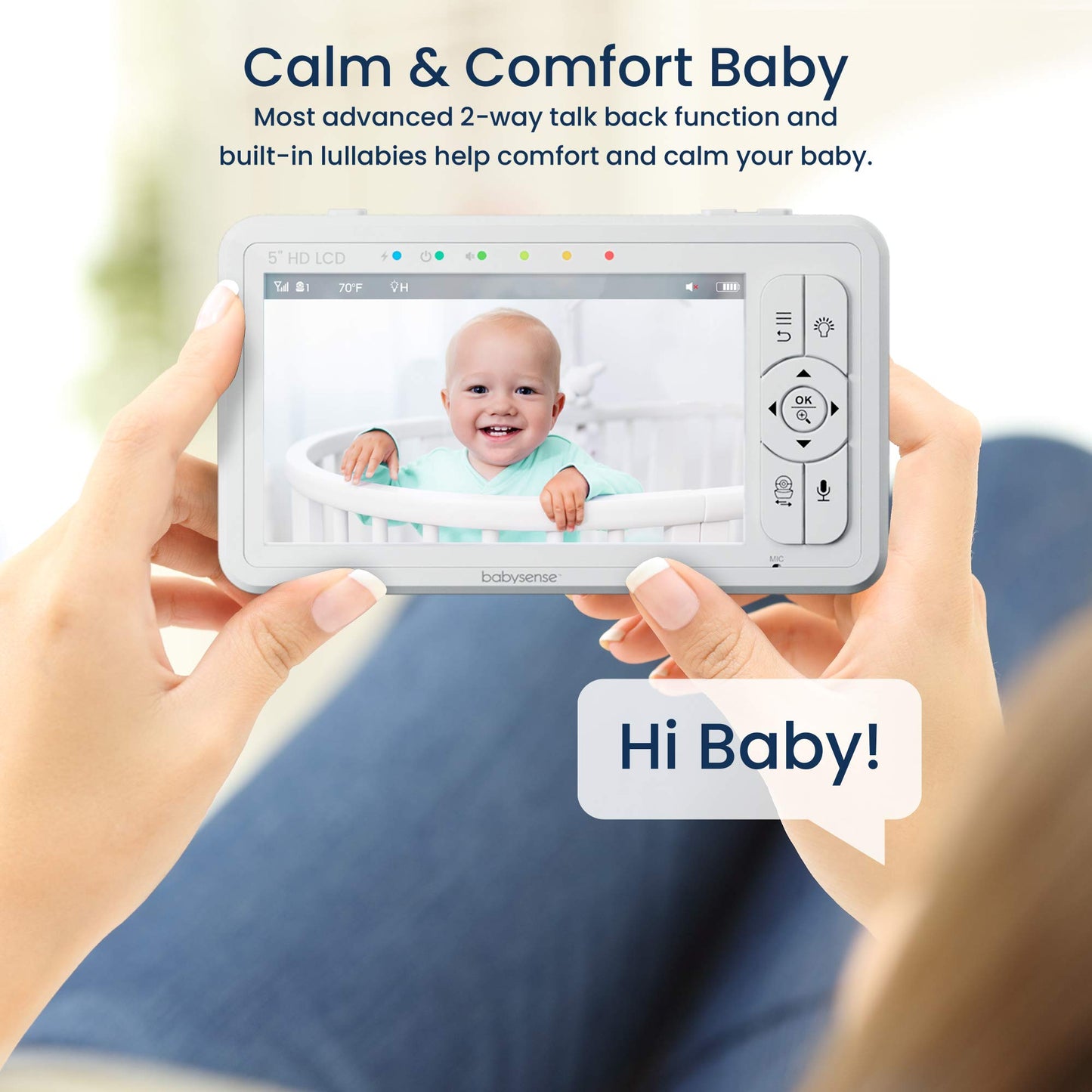 Babysense 5" HD Baby Monitor, 2 Cameras, Split-Screen, Night & Two-Way Audio