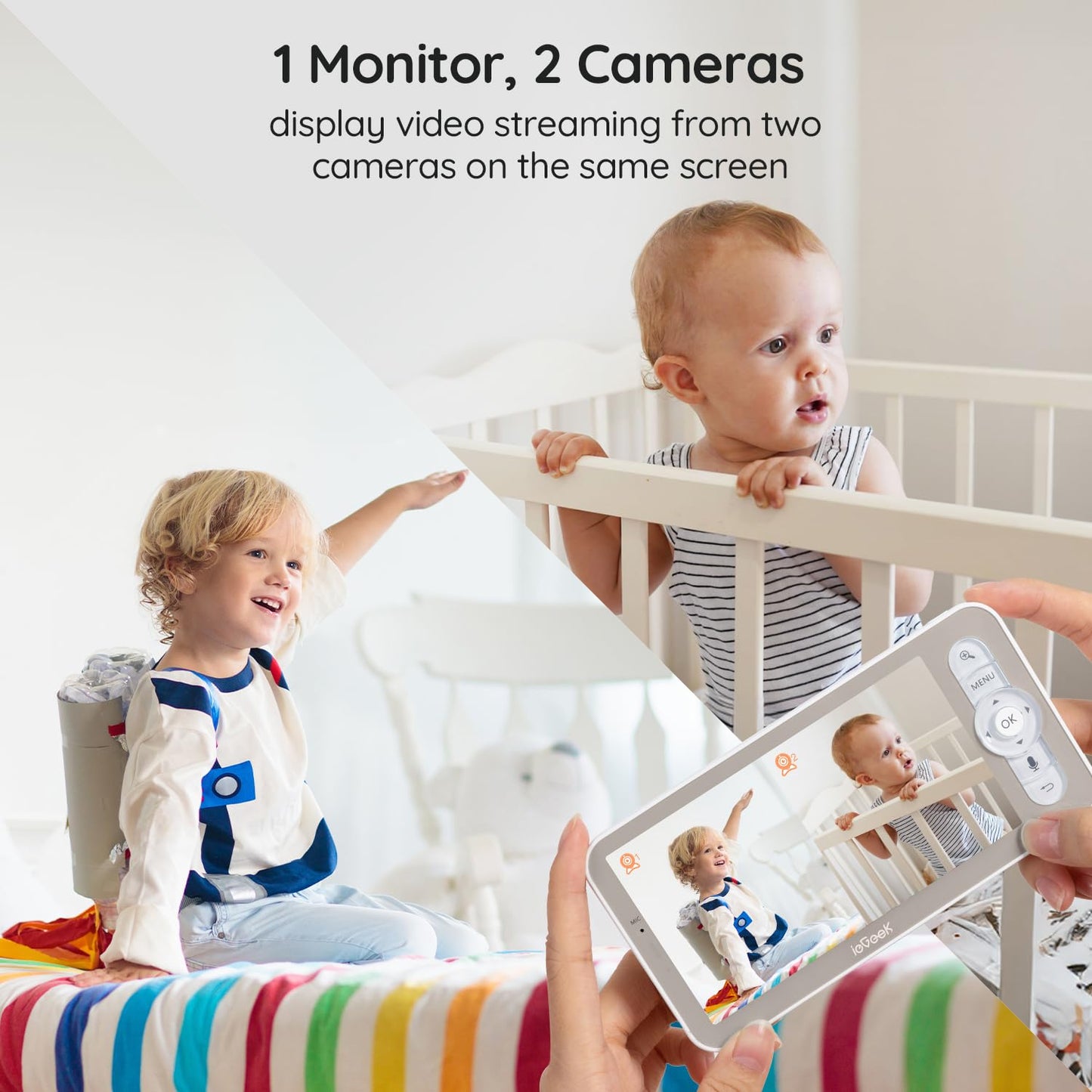 ieGeek 2K Baby Monitor – 2 Cameras, 5" Split-Screen, PTZ, Night Vision, App